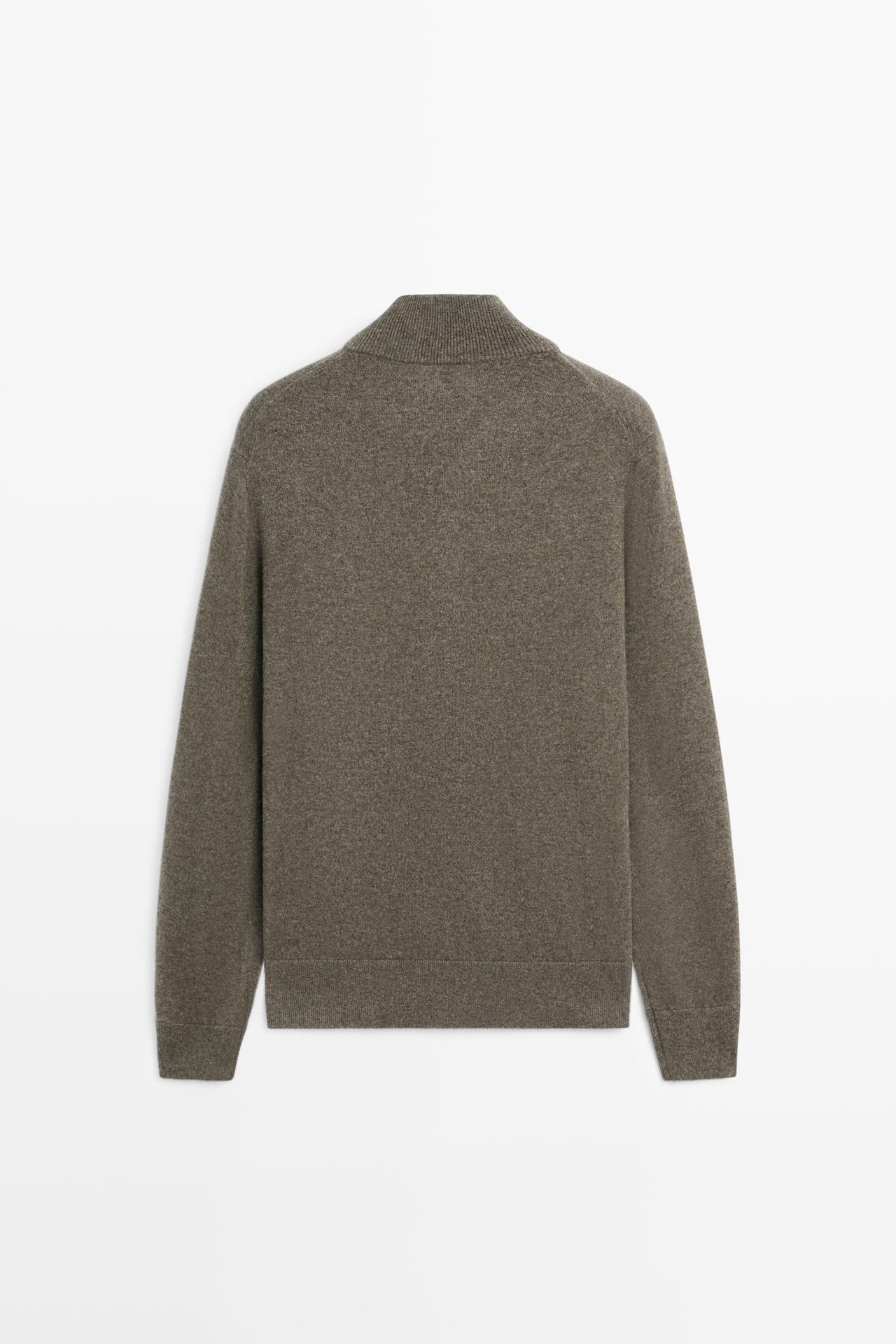100% cashmere zip-up knit cardigan — GREENISH