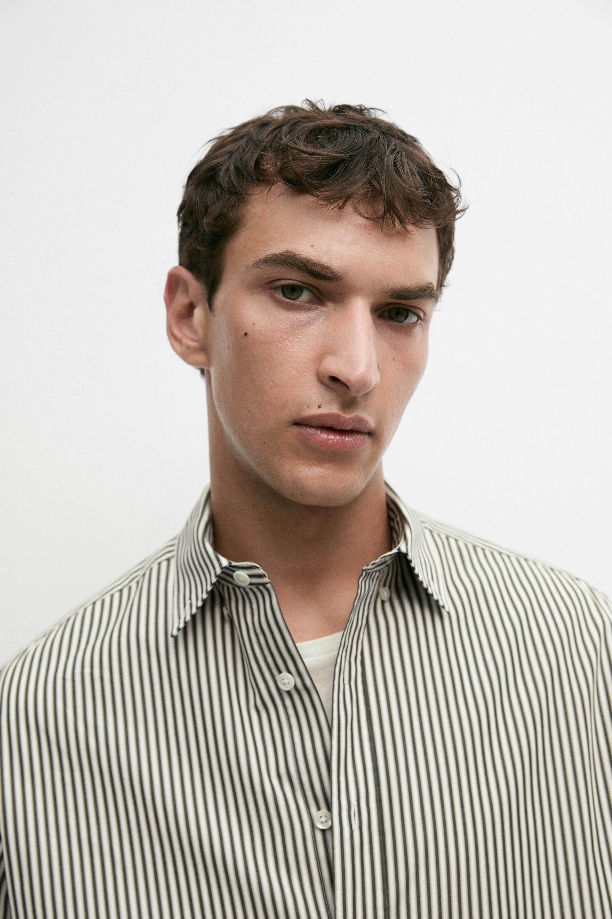 Regular fit striped poplin shirt — GREEN