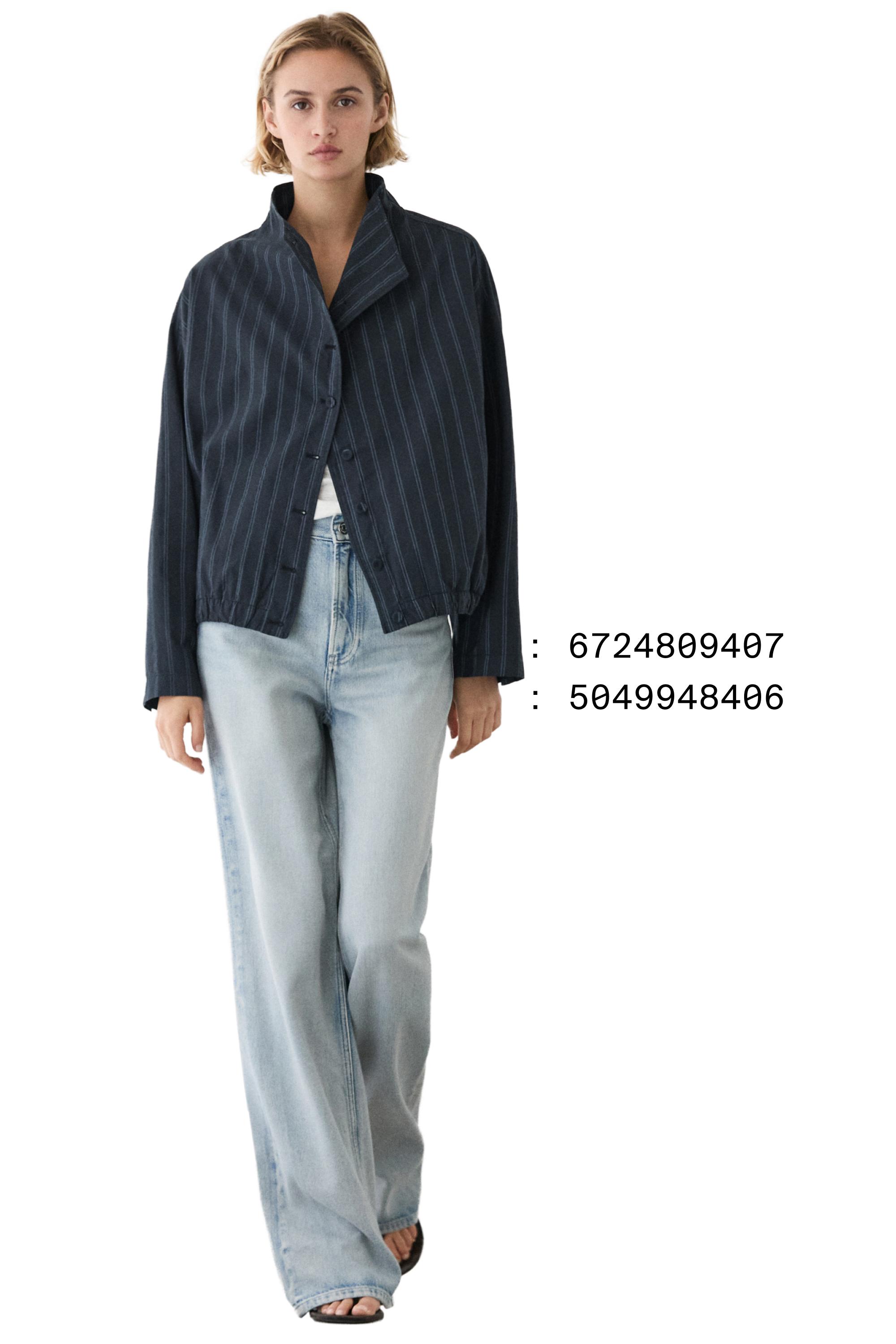 Striped high neck bomber jacket — DARK BLUE