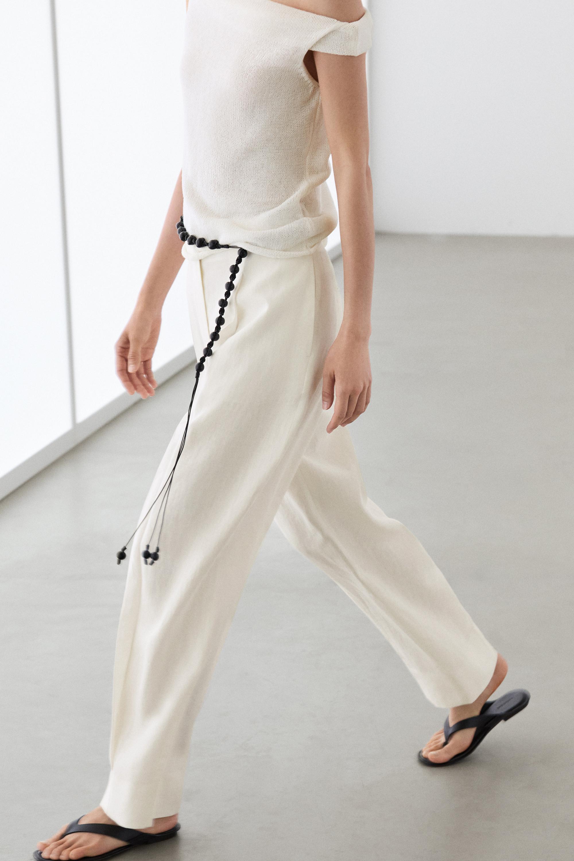 Linen trousers with darts — Off white