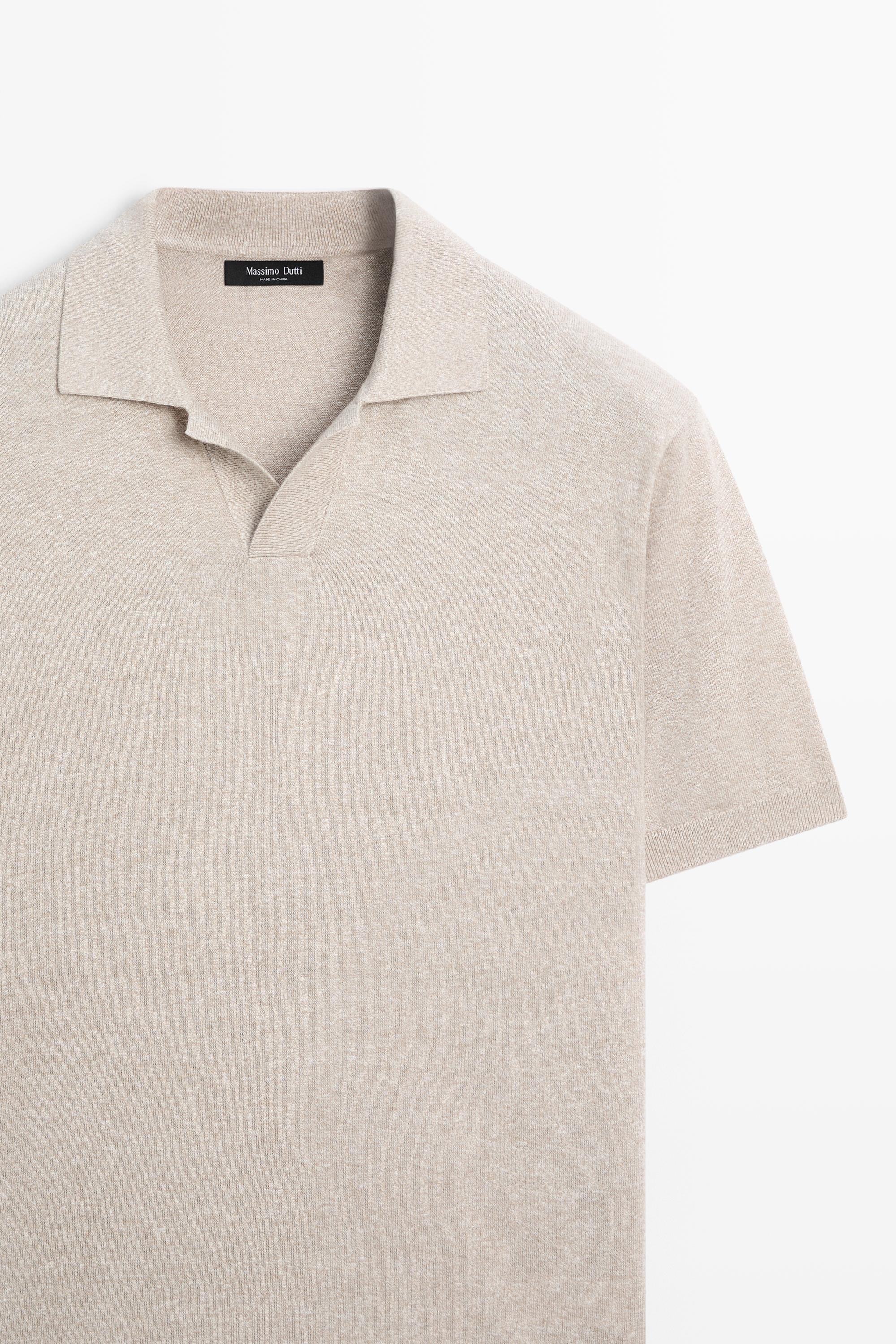 Cotton and linen knit polo sweater — BEIGE