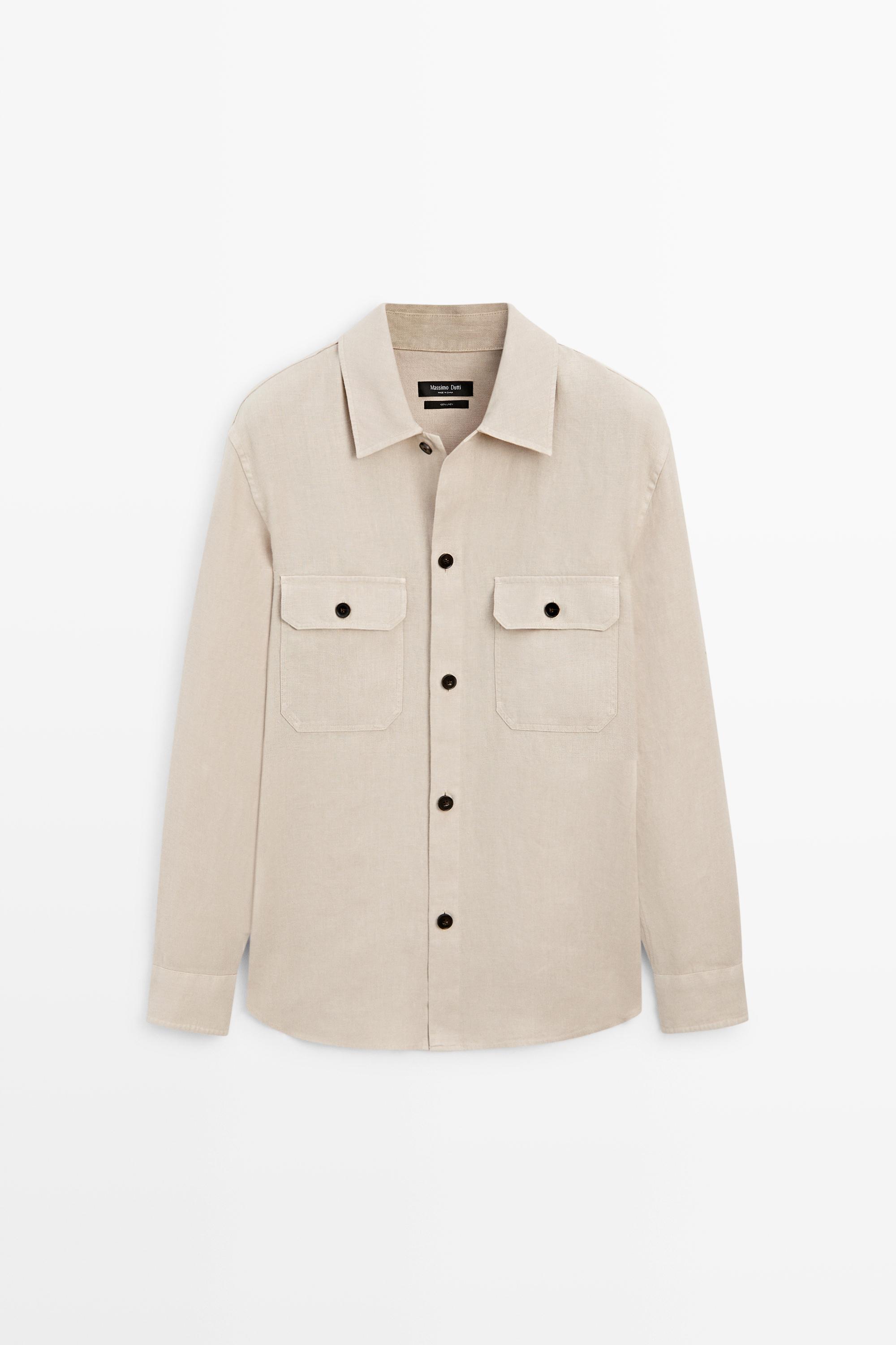 100% linen overshirt with pockets — BEIGE