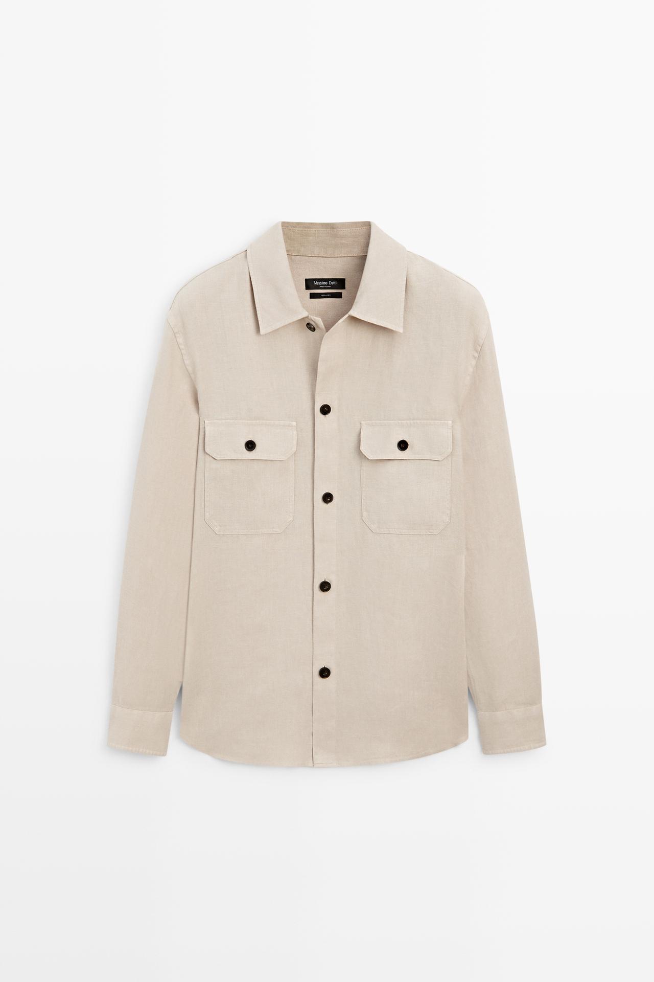 100% linen overshirt with pockets — BEIGE