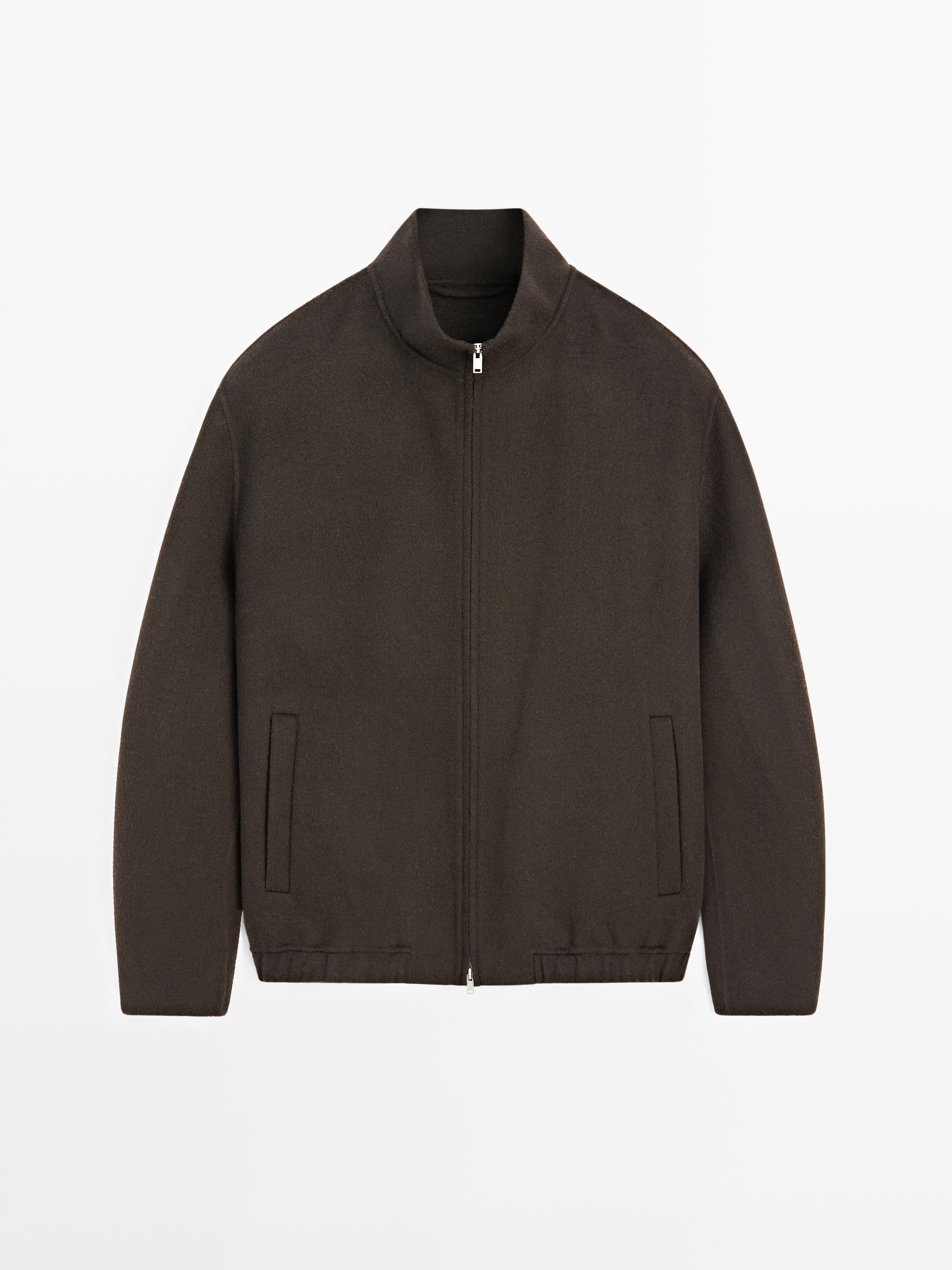 Wool blend high neck jacket — Chocolate