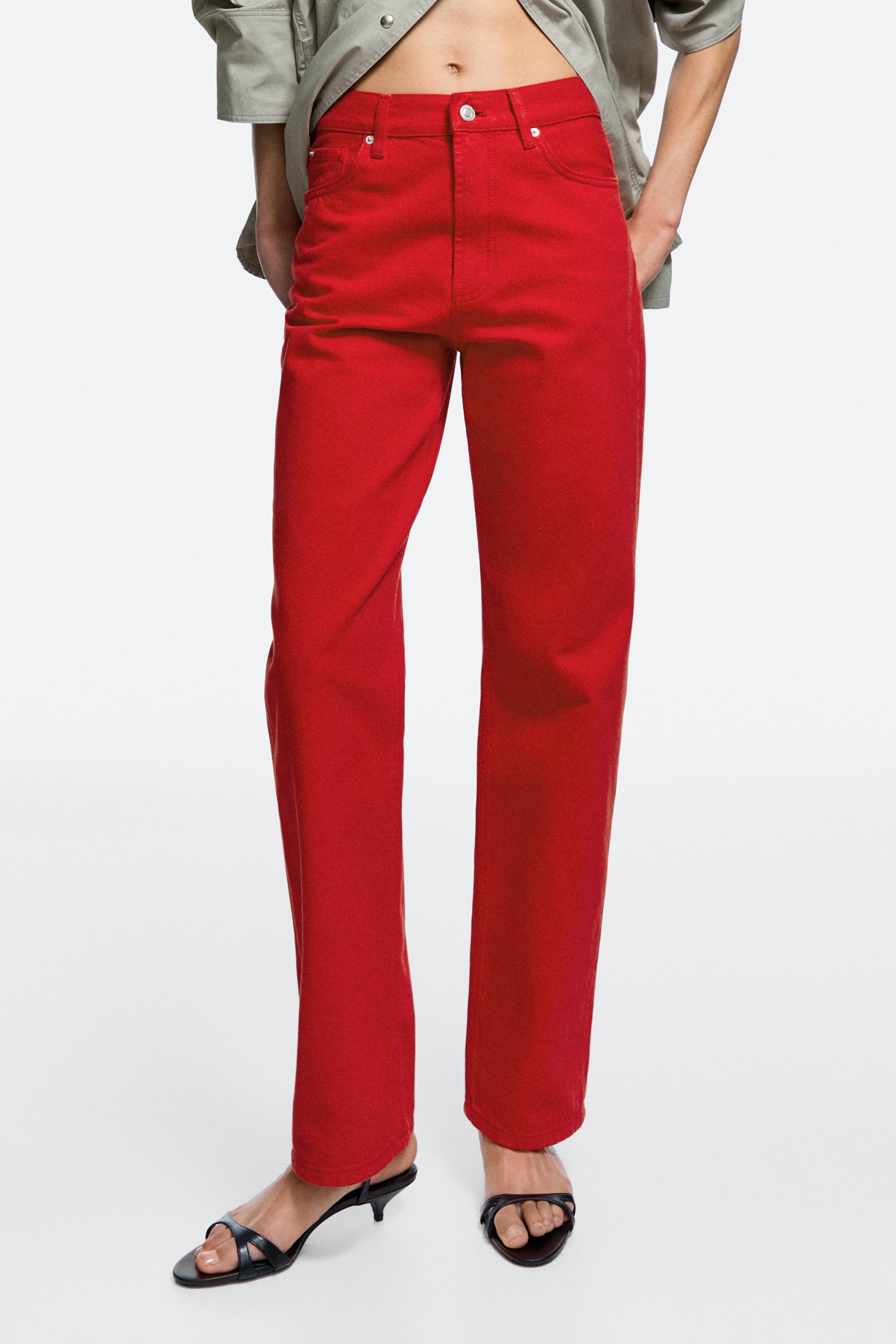 Straight-leg high-waist jeans — RED
