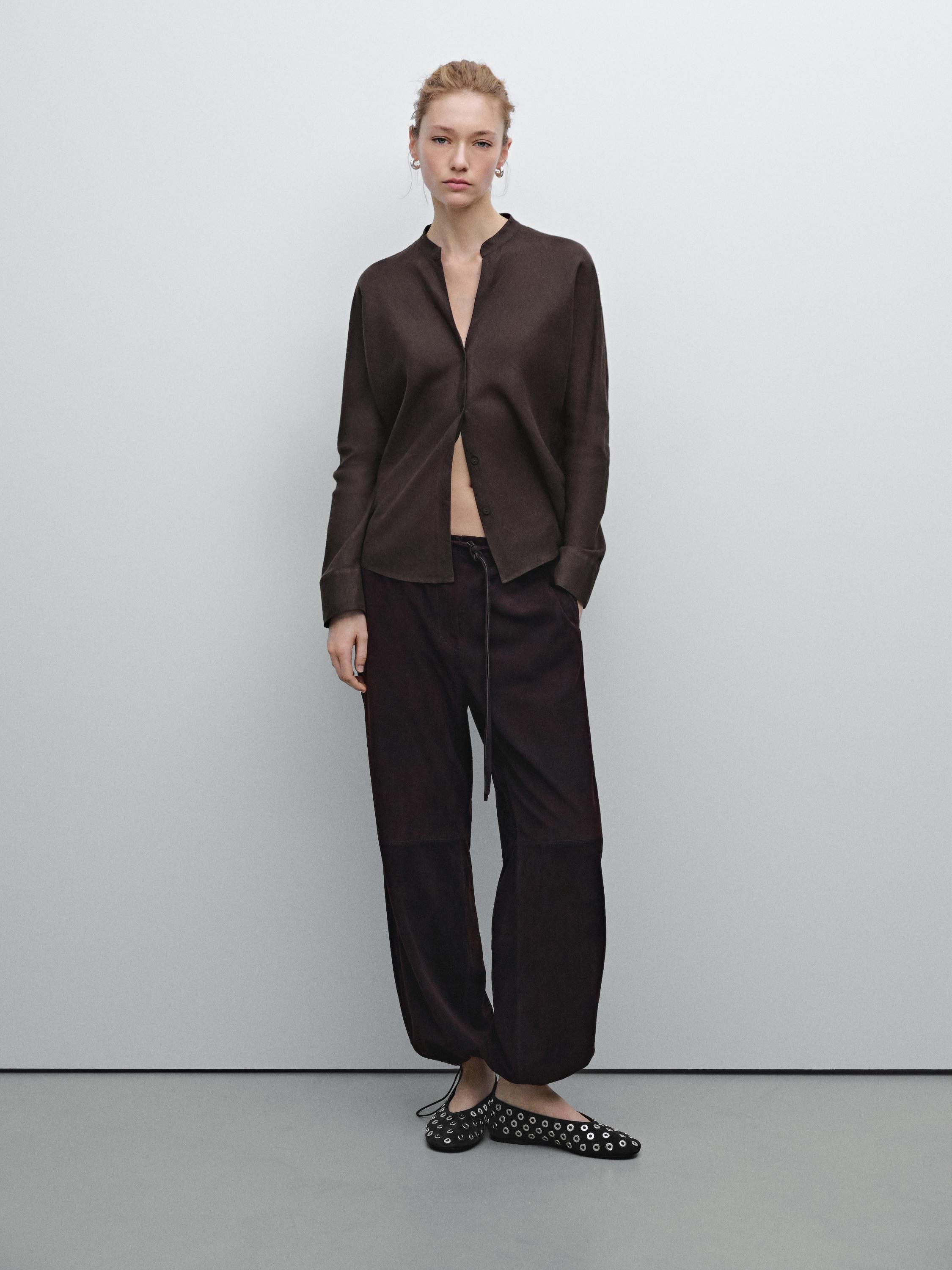 Luźna koszula z lnu ze stójką