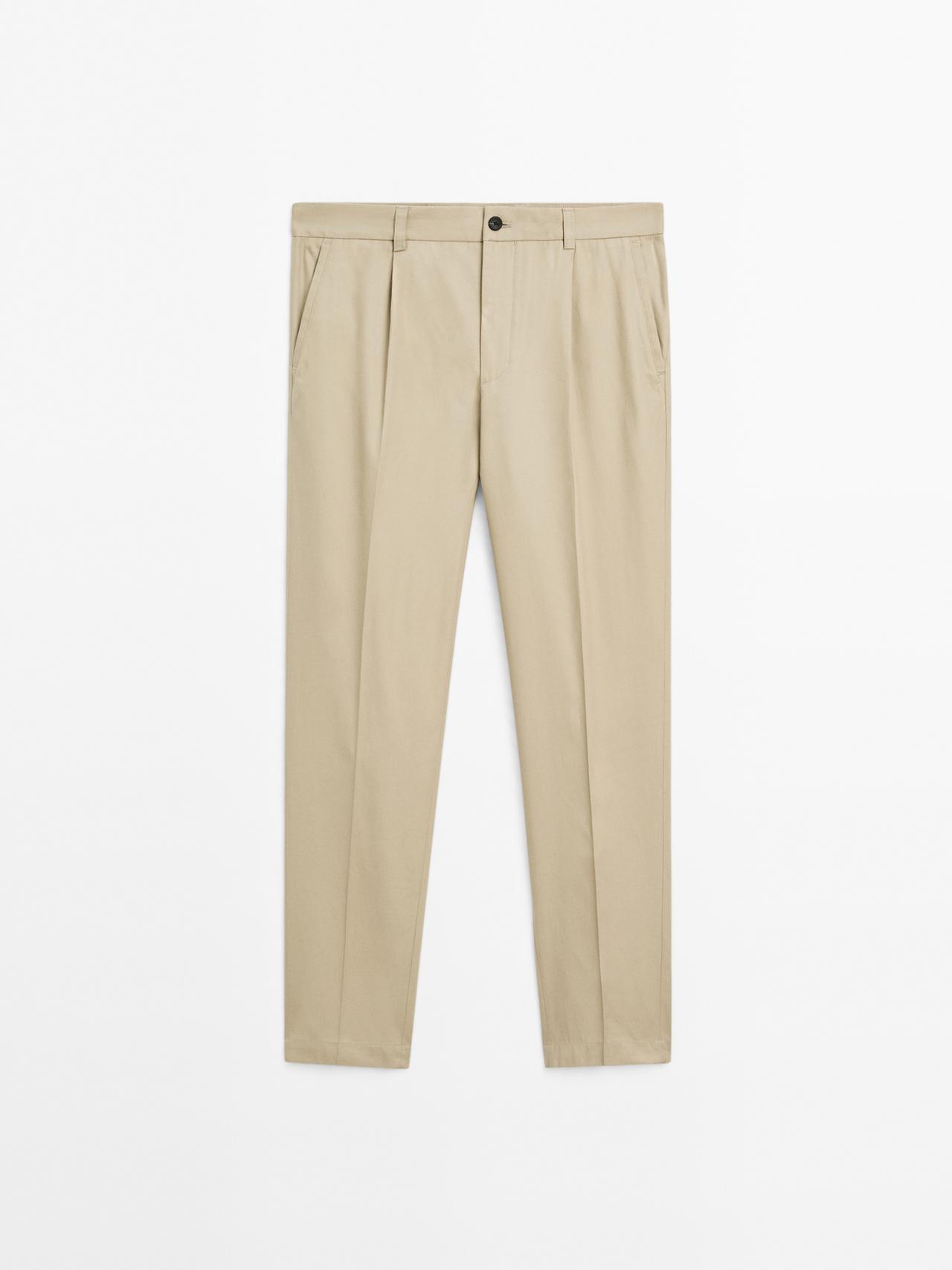 Massimo Dutti - Herre - Relaxed Fit Bukser Med Læg - Sand - 42