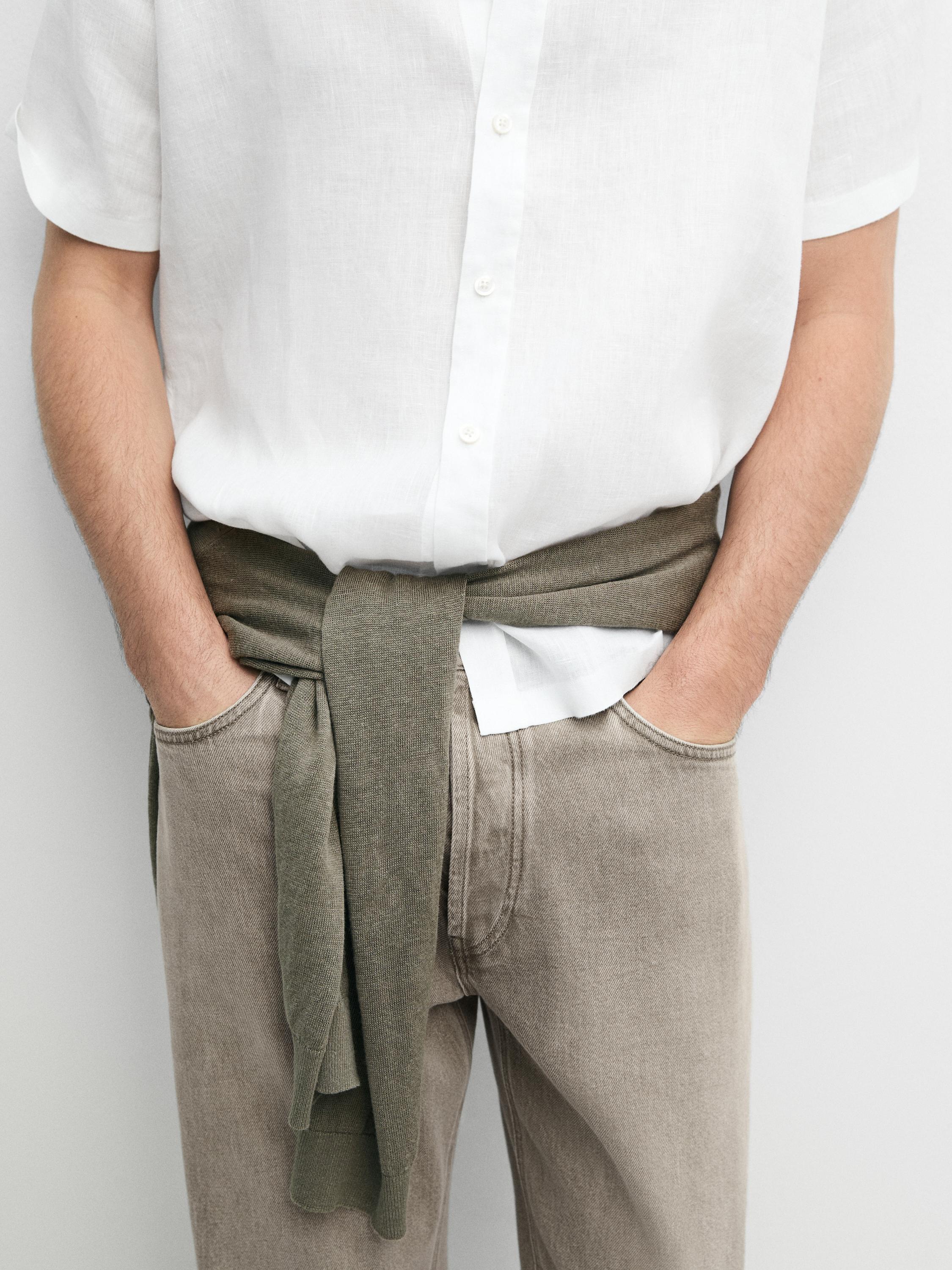 100% linen regular fit short sleeve shirt — WHITE