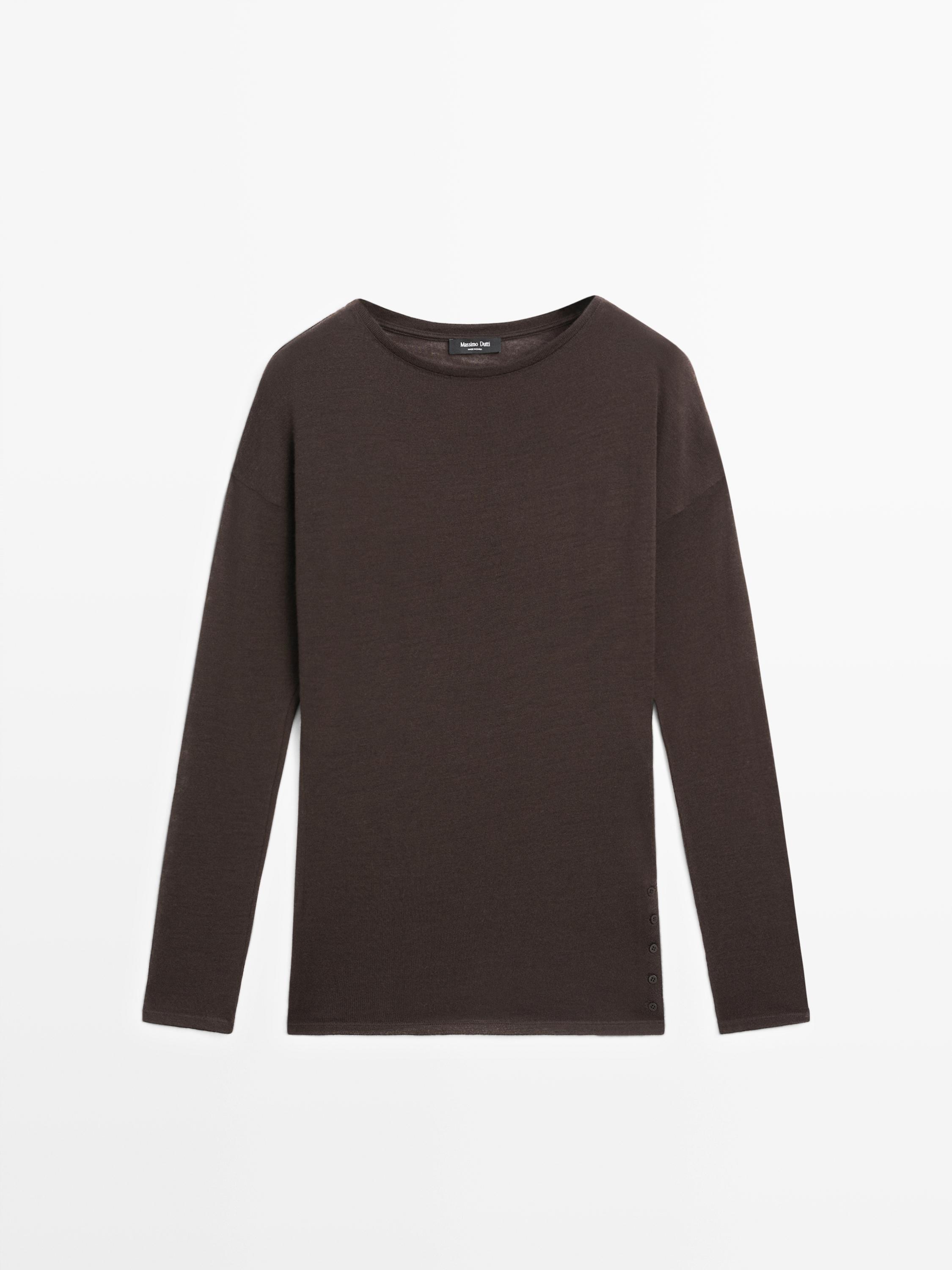 Draperet top i uldblanding med flagermusærmer