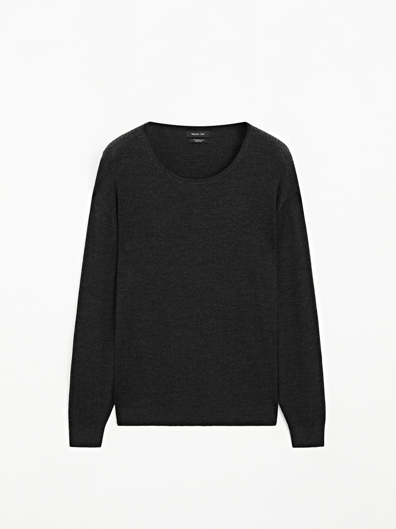 Massimo Dutti - Herre - Striktrøje I 100 % Merinould - Kulgrå - L