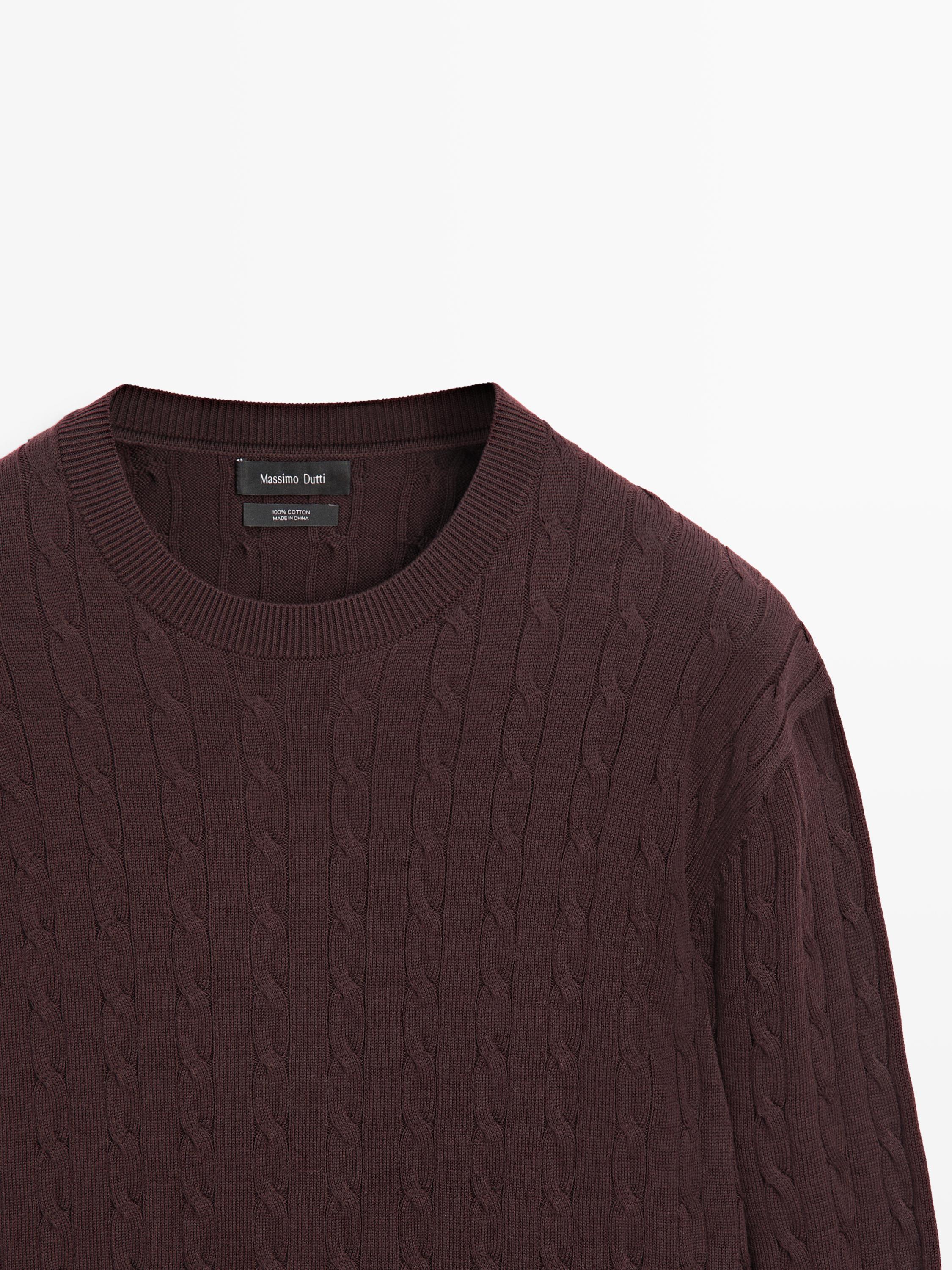 100% cotton cable-knit sweater — BURGUNDY