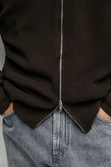 100% cotton ribbed knit cardigan — BROWN MARL 8