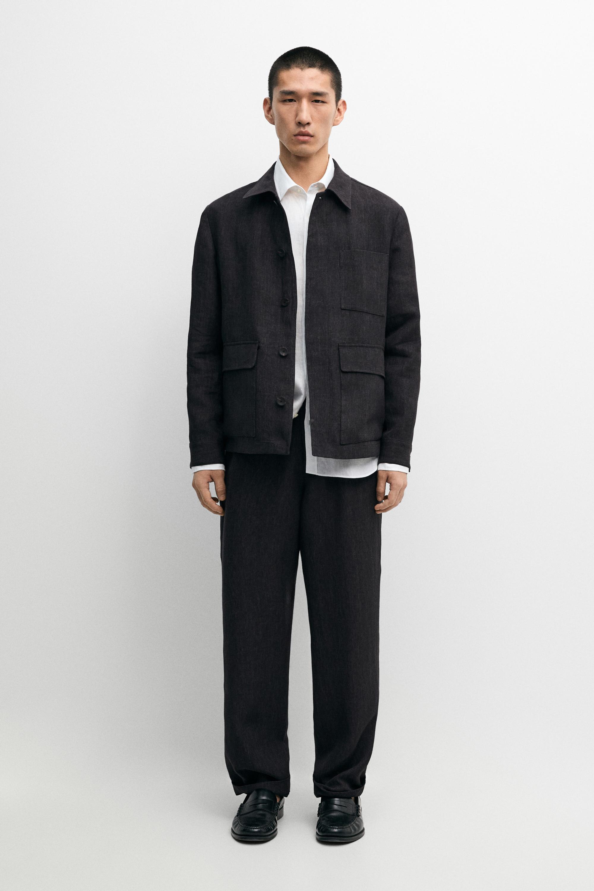 Total look linen jacket with flecked detail — DARK BLUE