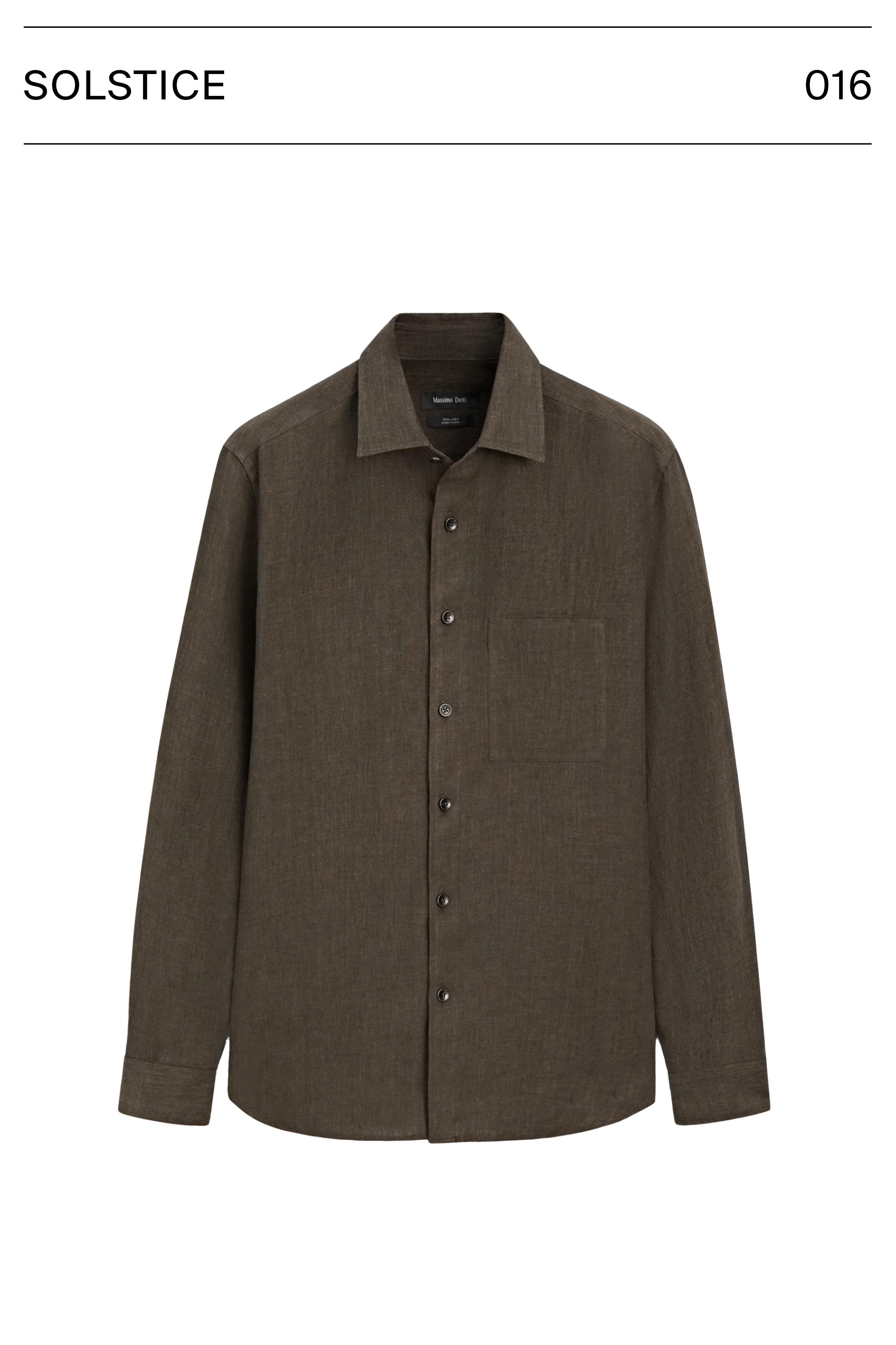 Linen total look overshirt with pocket details — BROWN