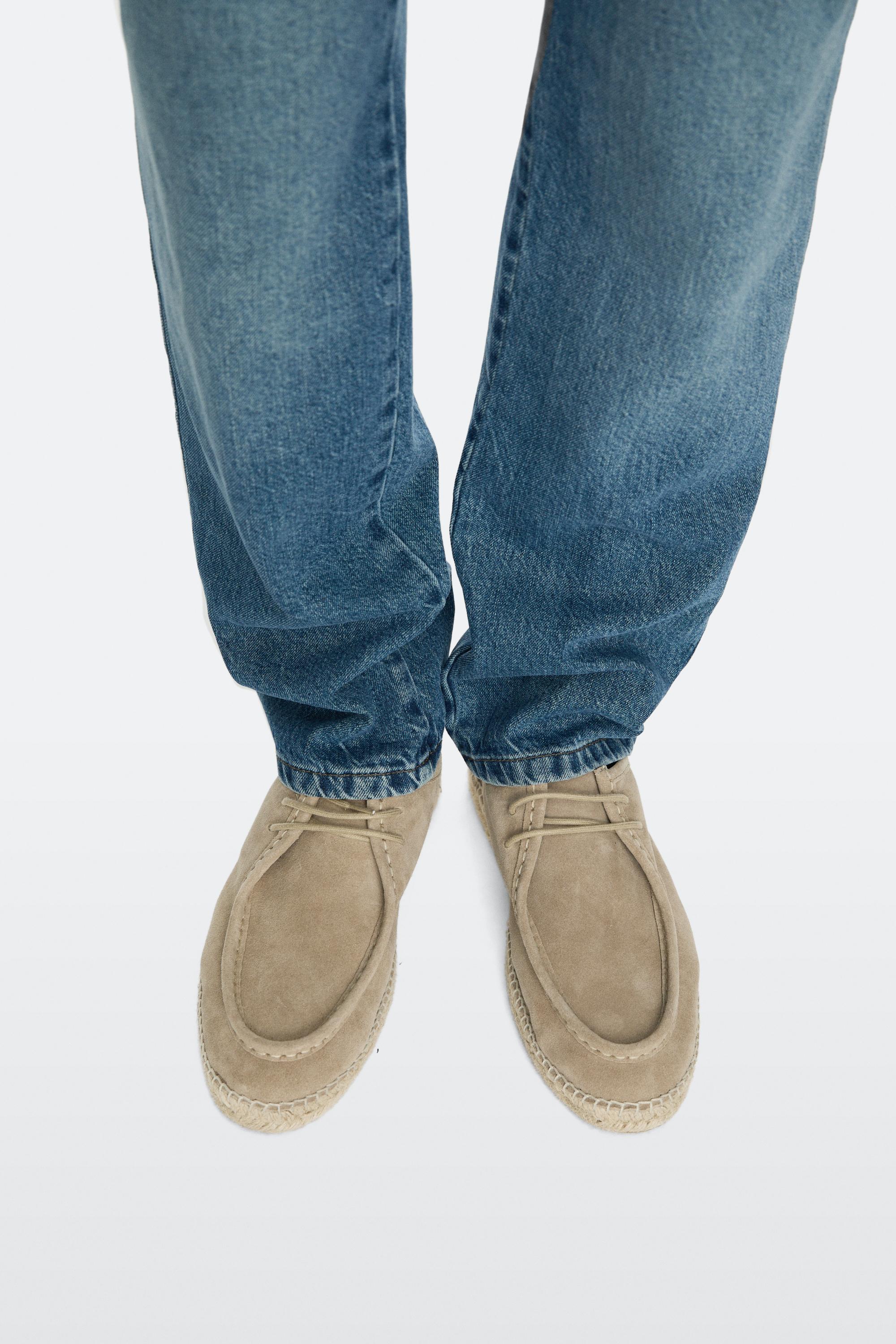 Split leather shoes with moc toe and jute sole — SAND