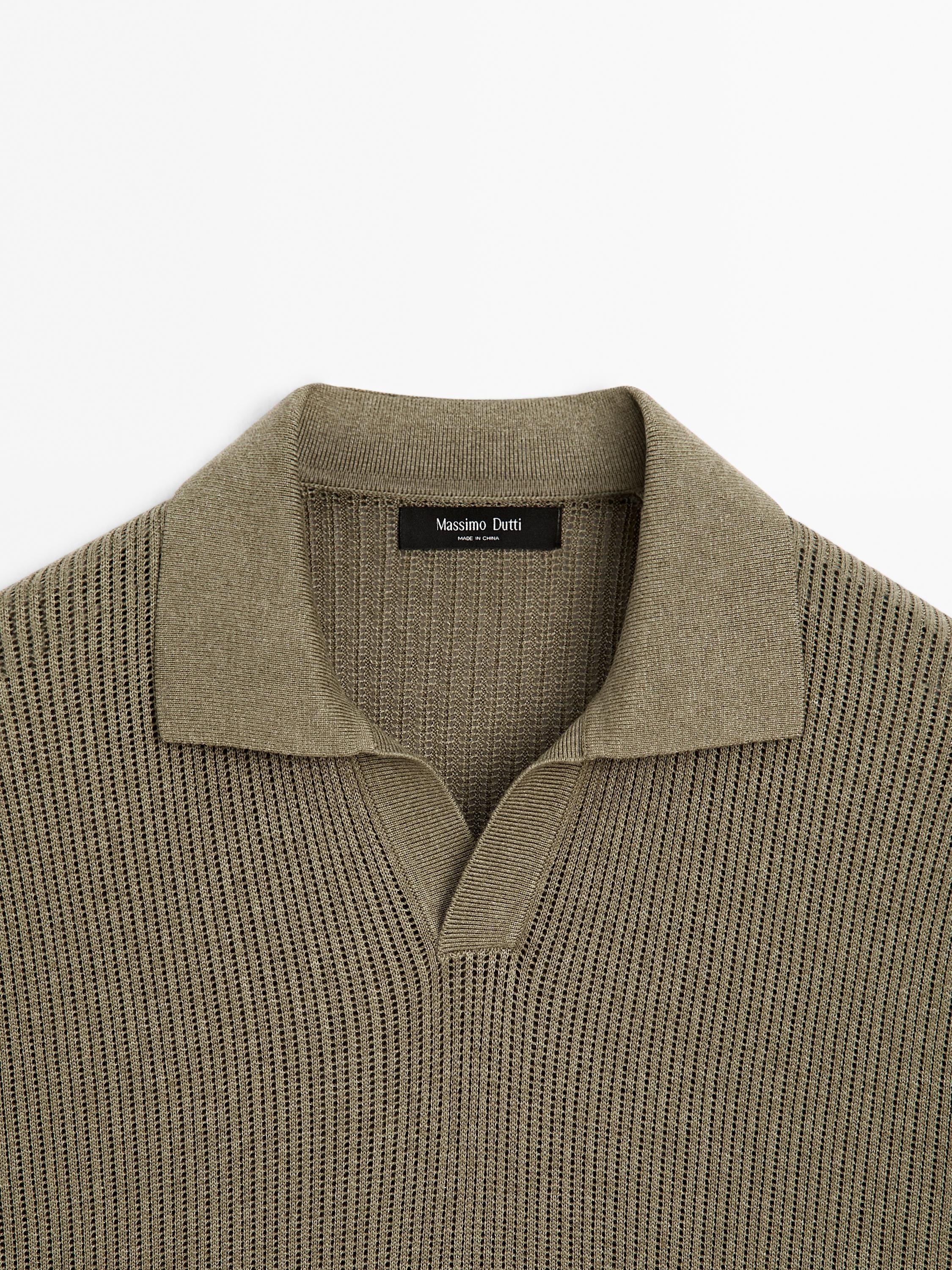Cutwork V-neck polo shirt