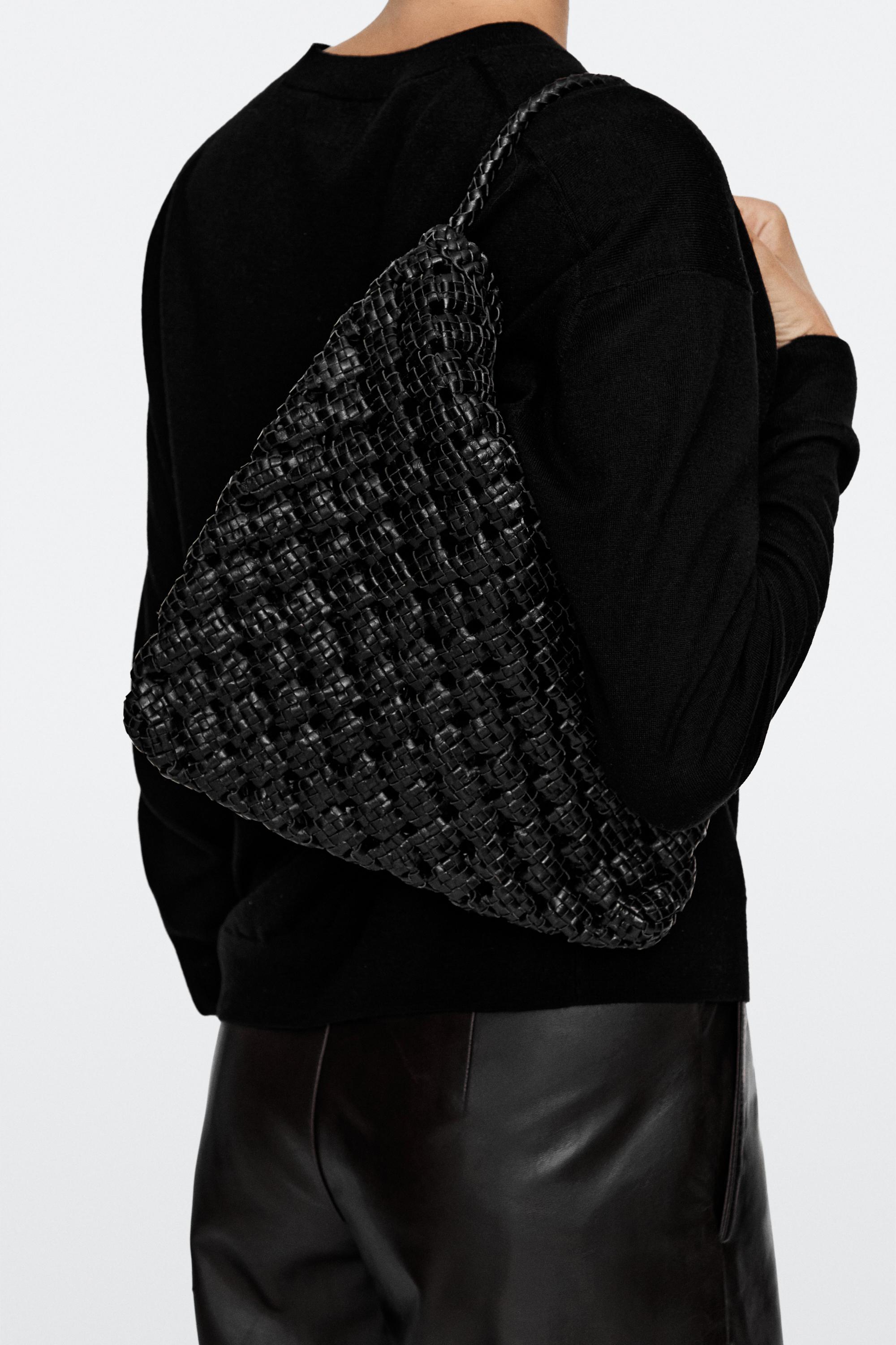 Medium braided nappa leather bag — BLACK