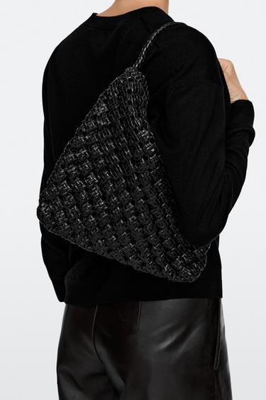 Medium braided nappa leather bag — BLACK 1