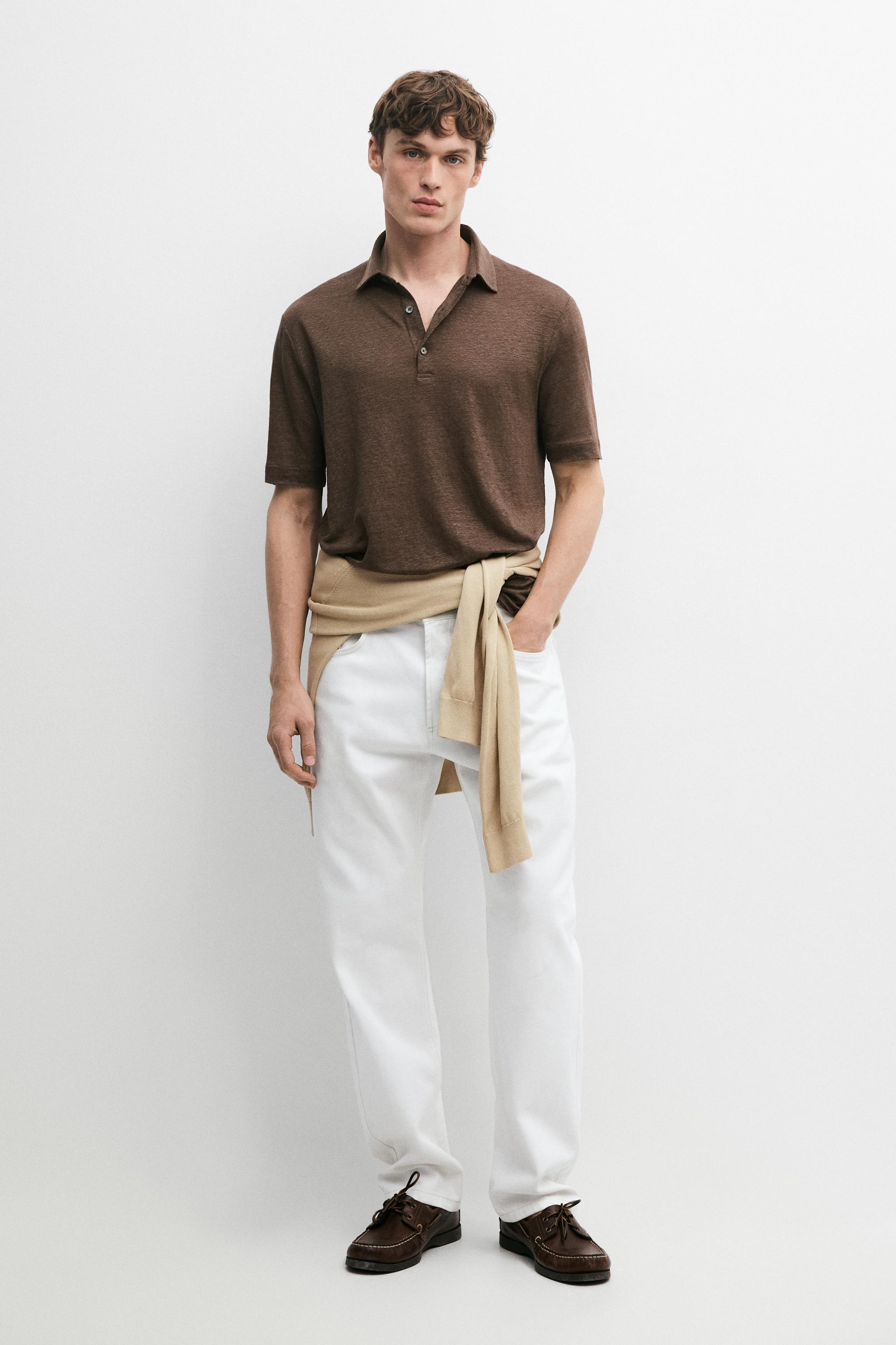 100% linen short sleeve polo shirt — OIL