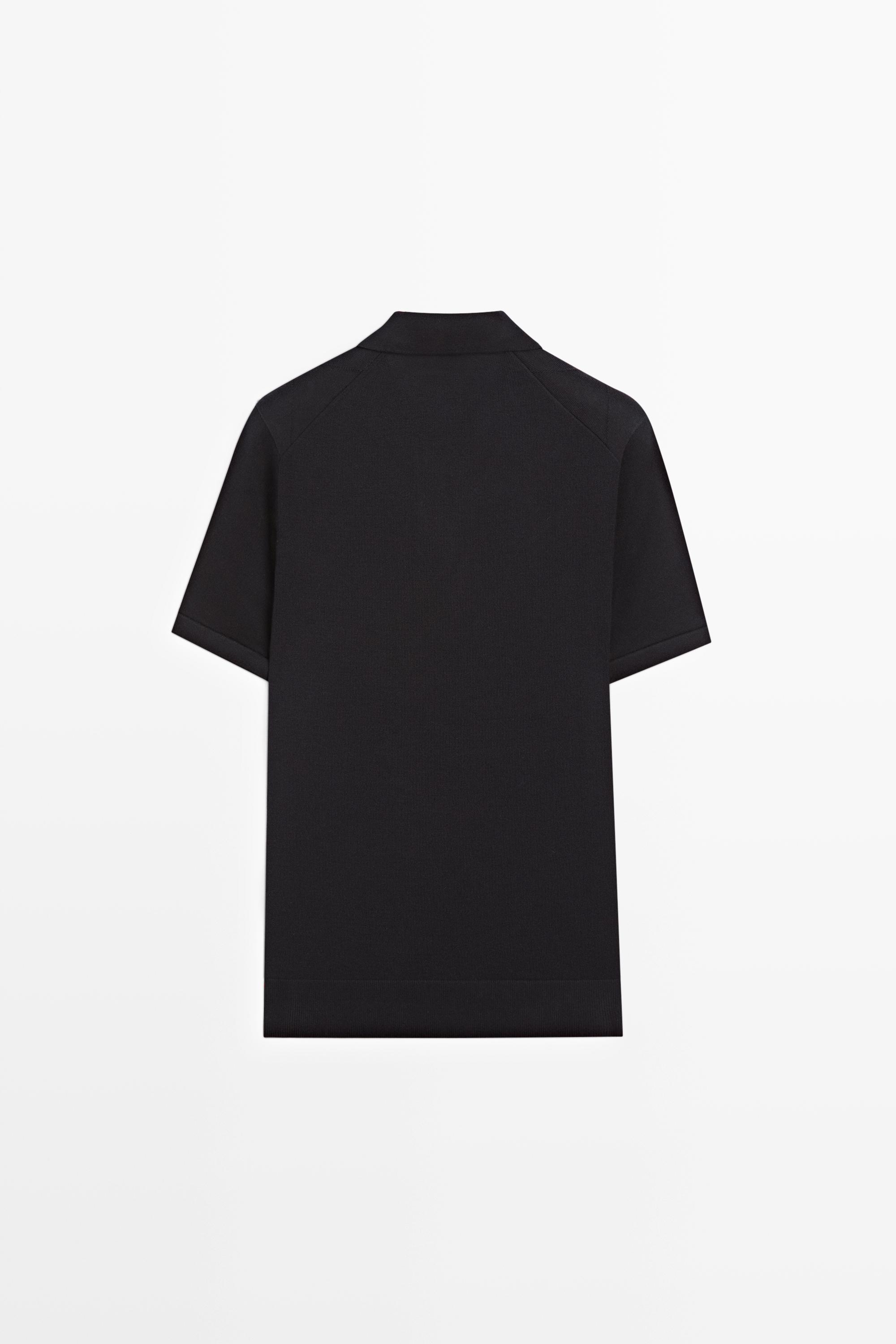 100% cotton intarsia knit polo shirt — NAVY BLUE