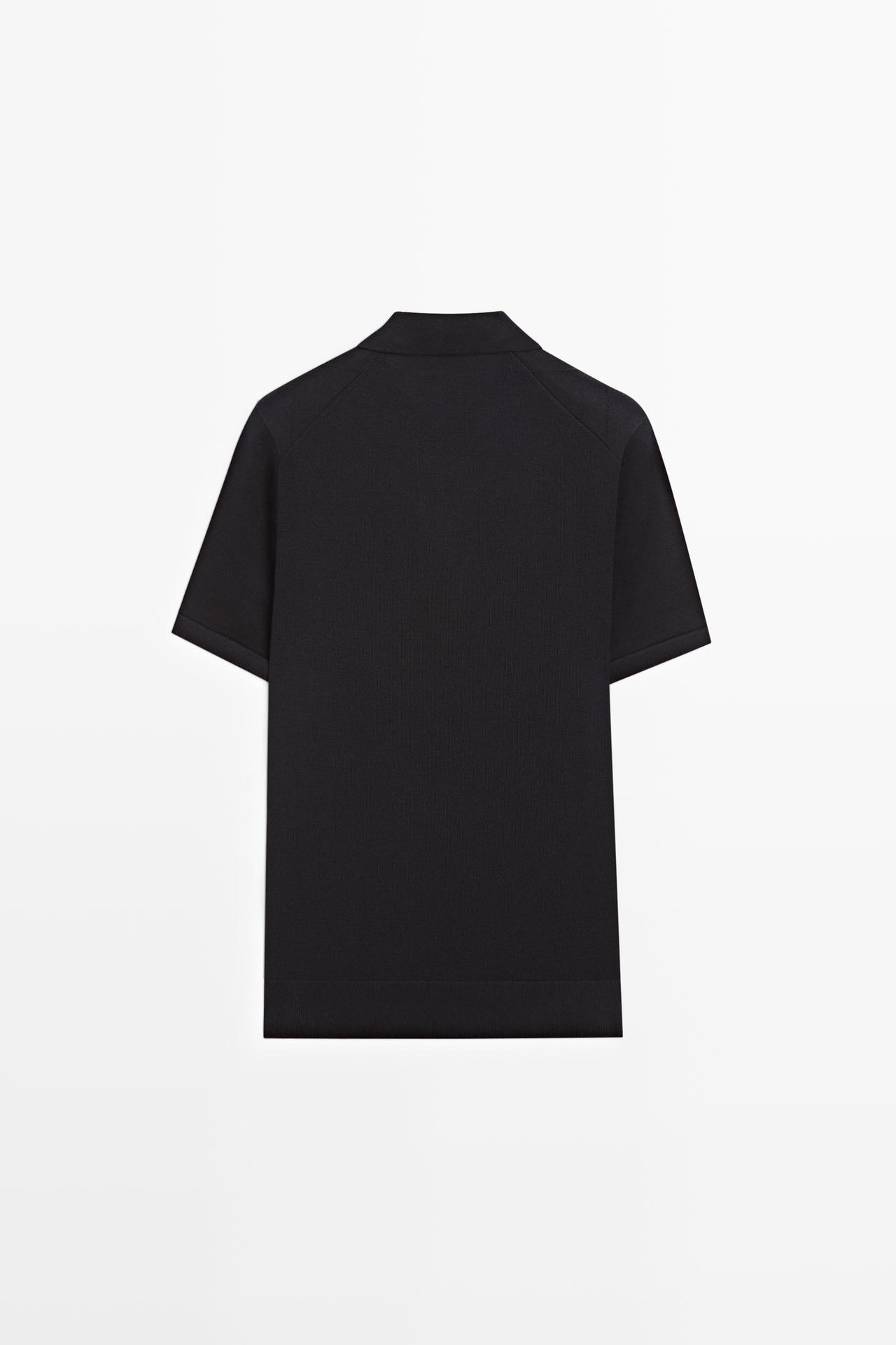 100% cotton intarsia knit polo shirt — NAVY BLUE