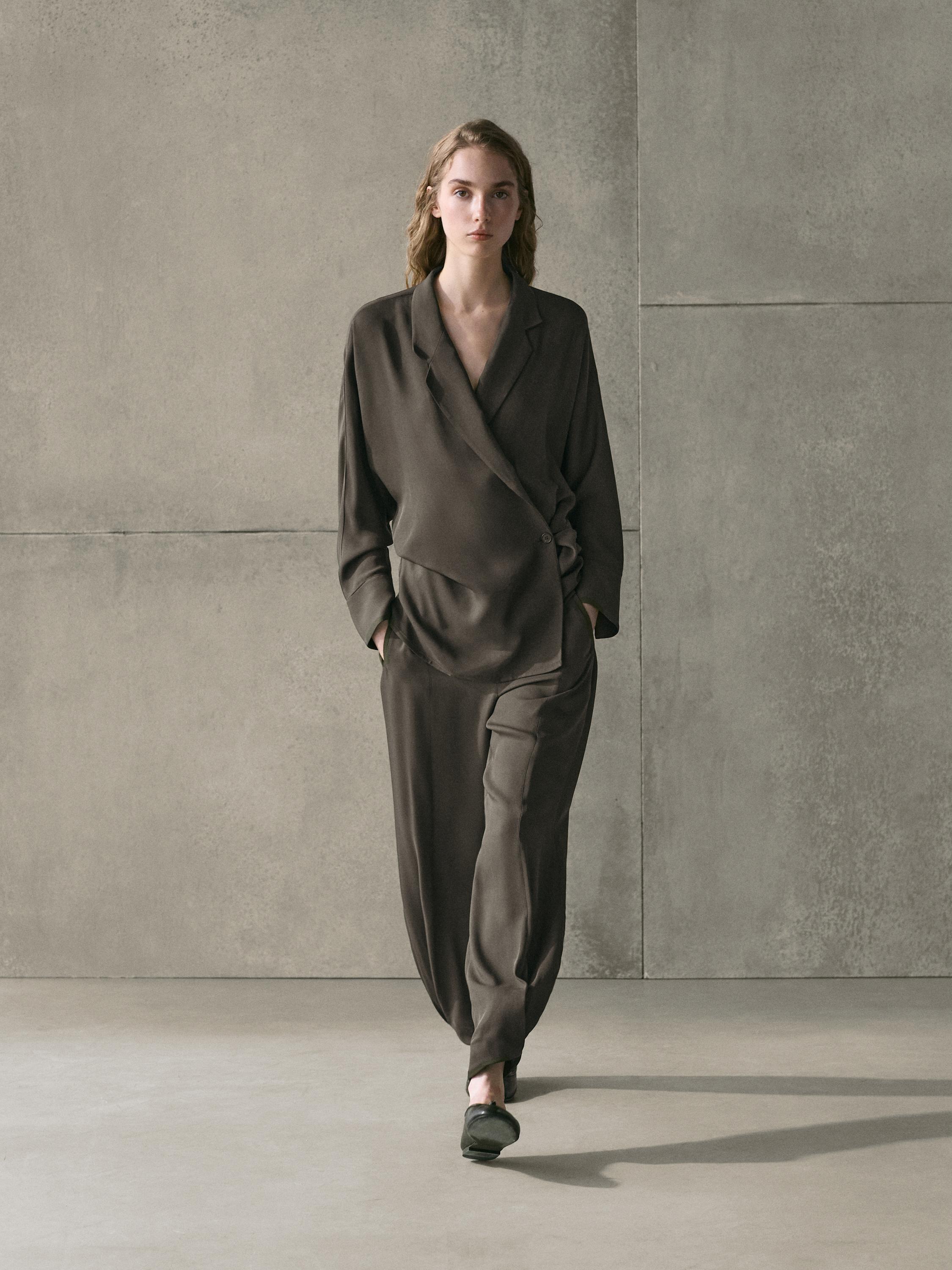 Flowing double-breasted overshirt — Greyish green