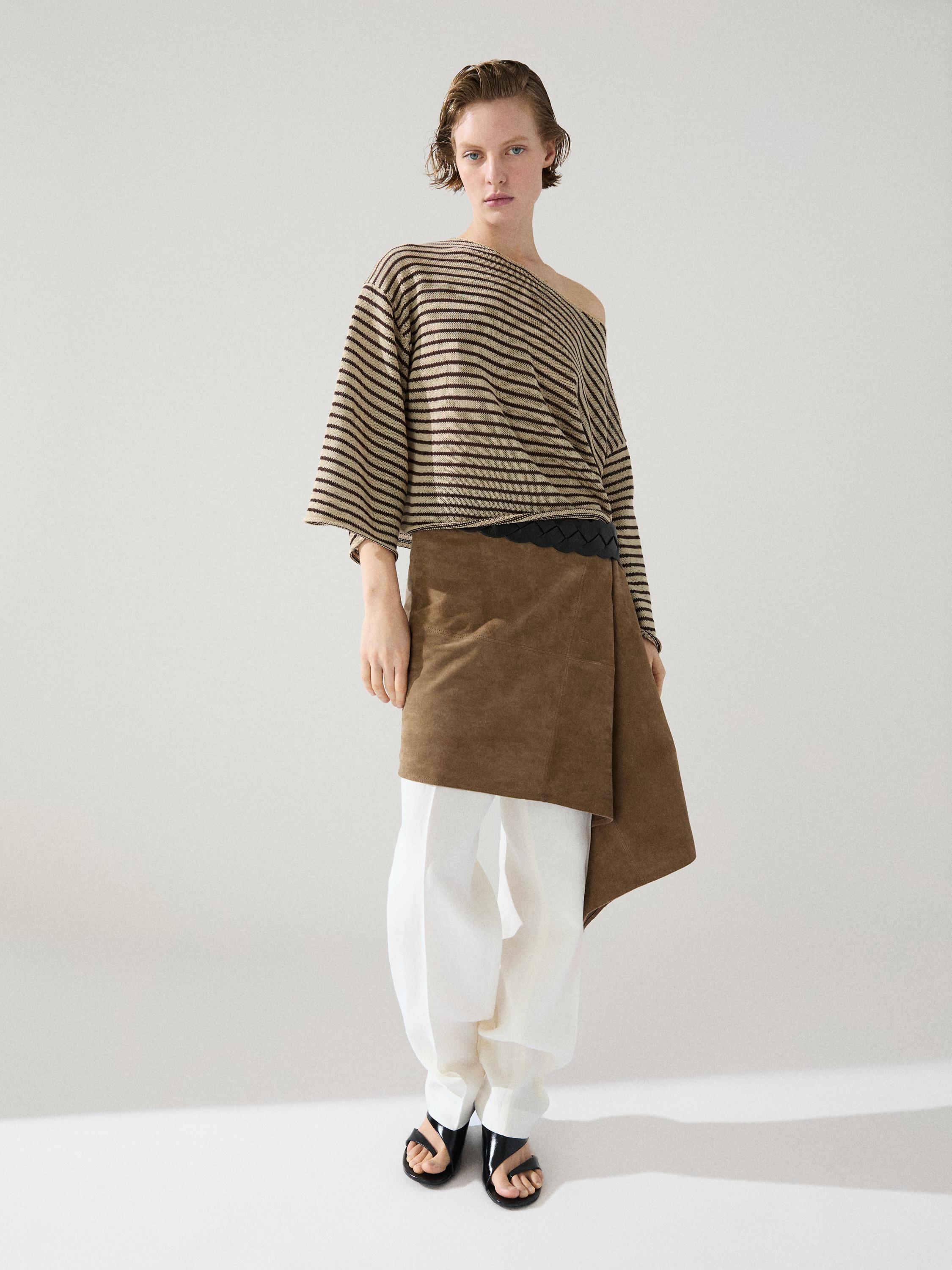 100% cotton striped knit sweater — OCHRE