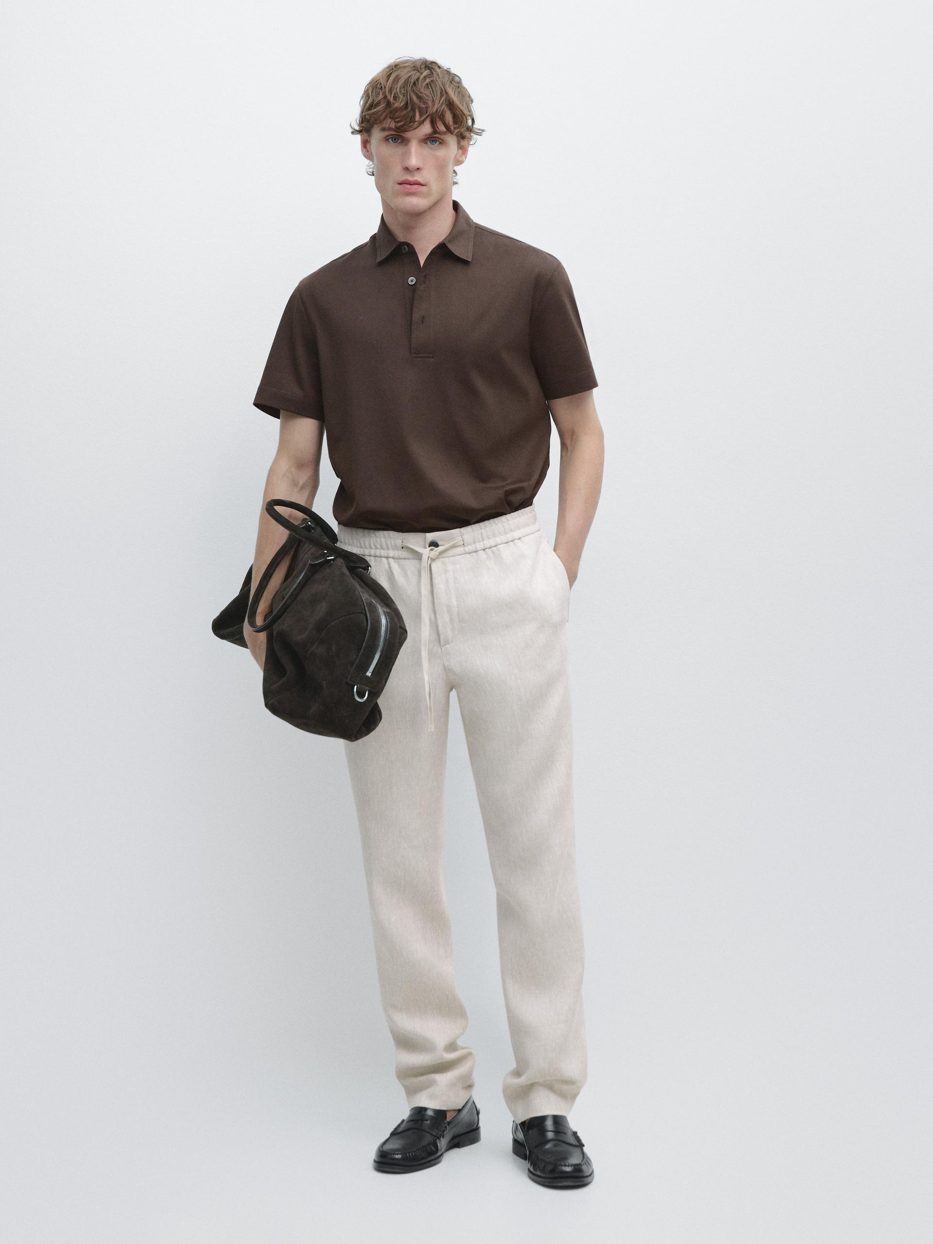 Pantaloni Jogger Fit Lino - Sabbia - Xxl - Massimo Dutti - Maschile