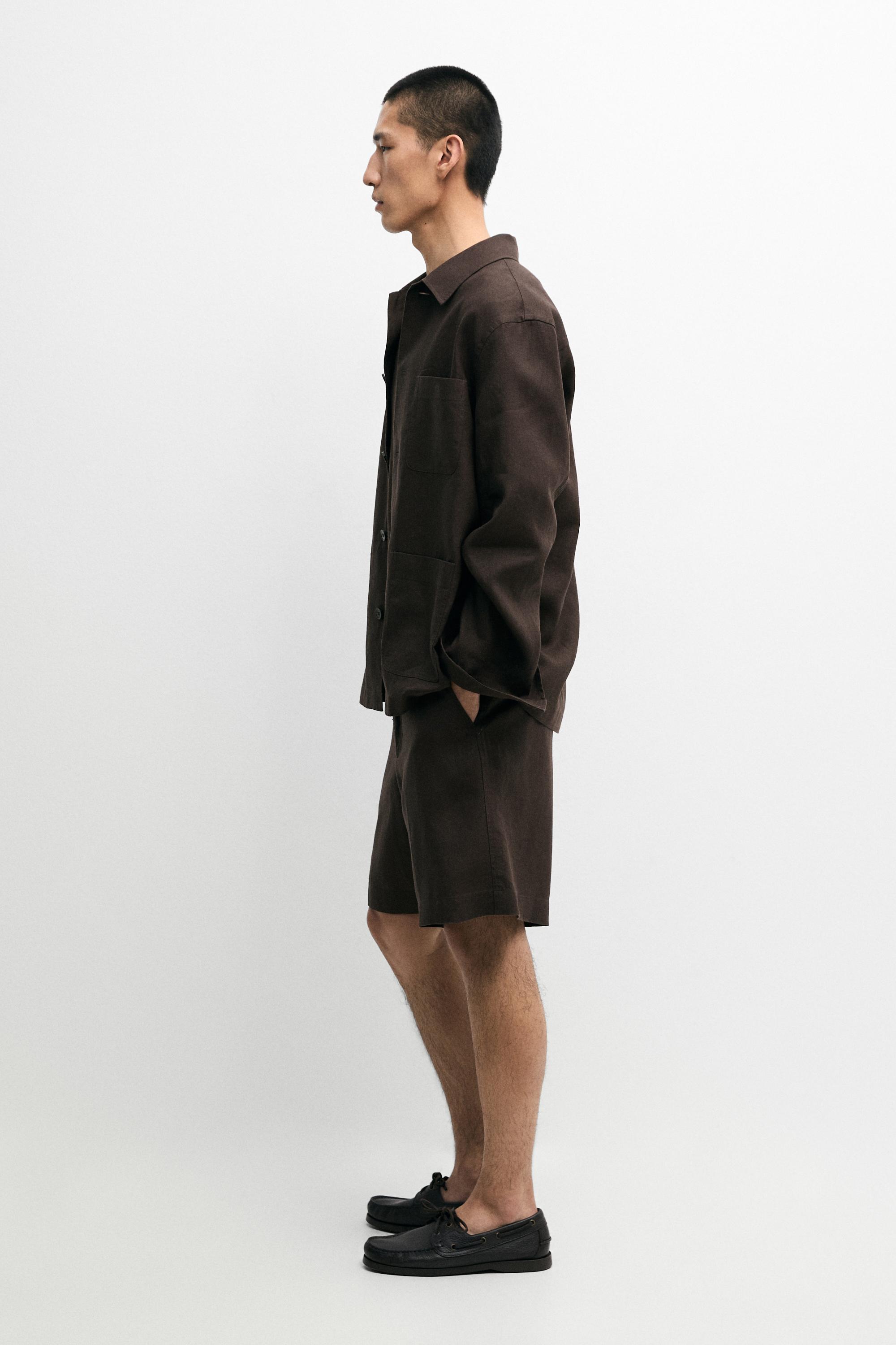 100% linen total look Bermuda shorts — BROWN