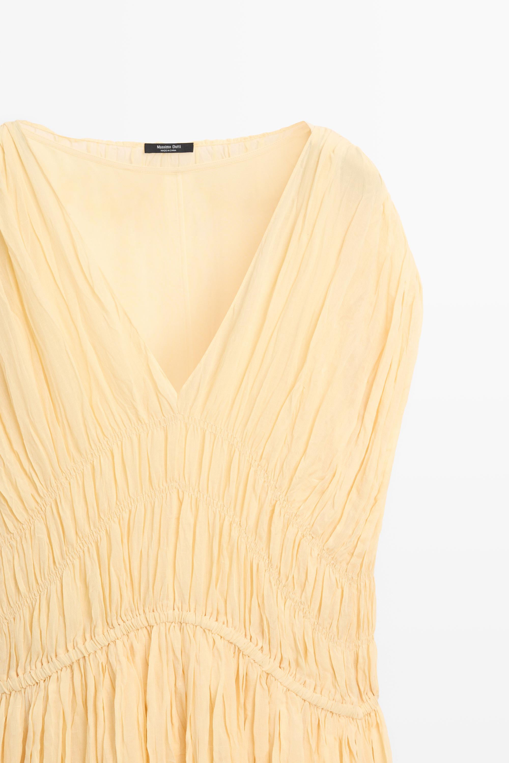 Flowing gathered midi dress — YELLOW