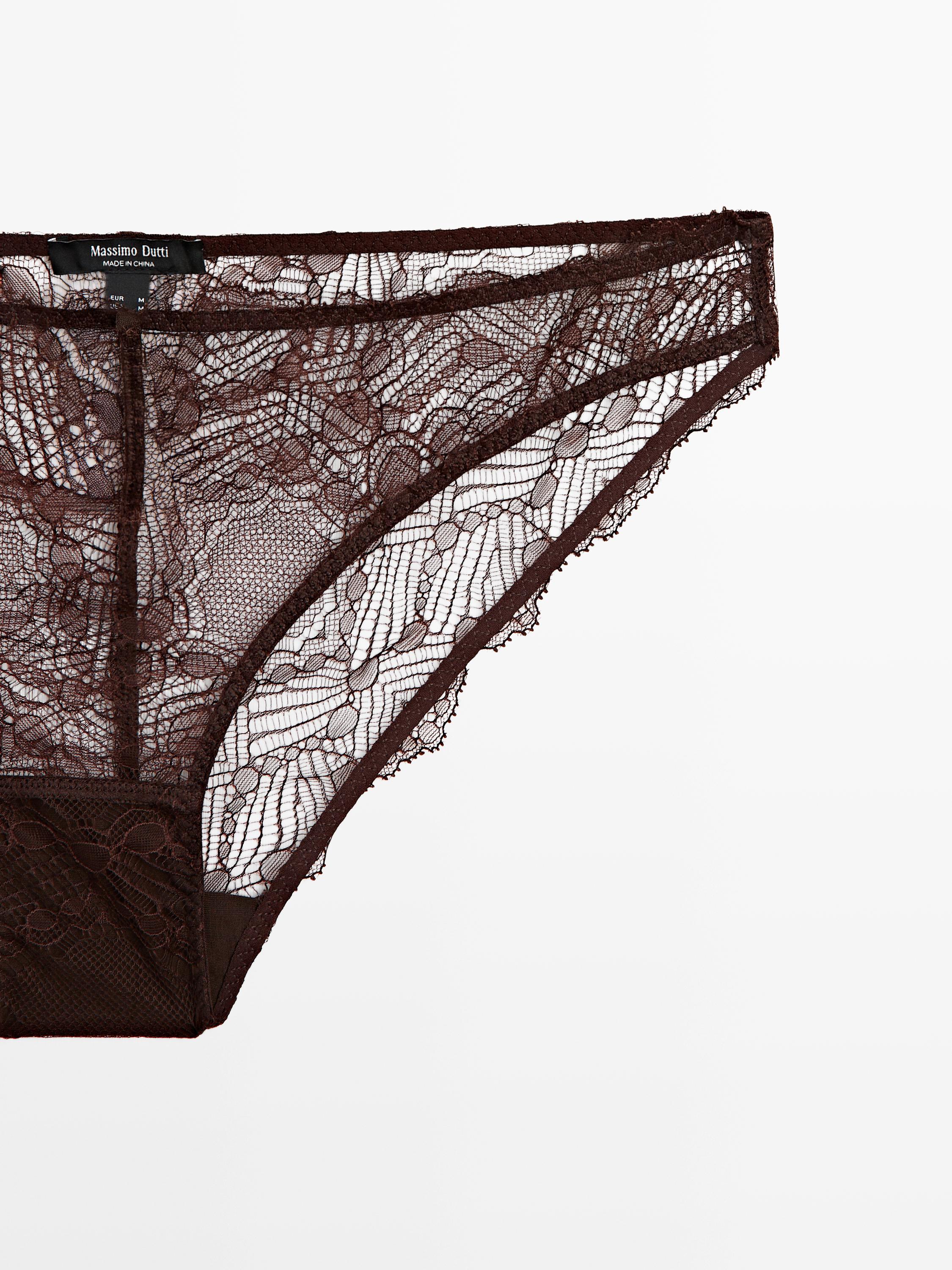 Lace briefs with blonde lace detail — BROWN