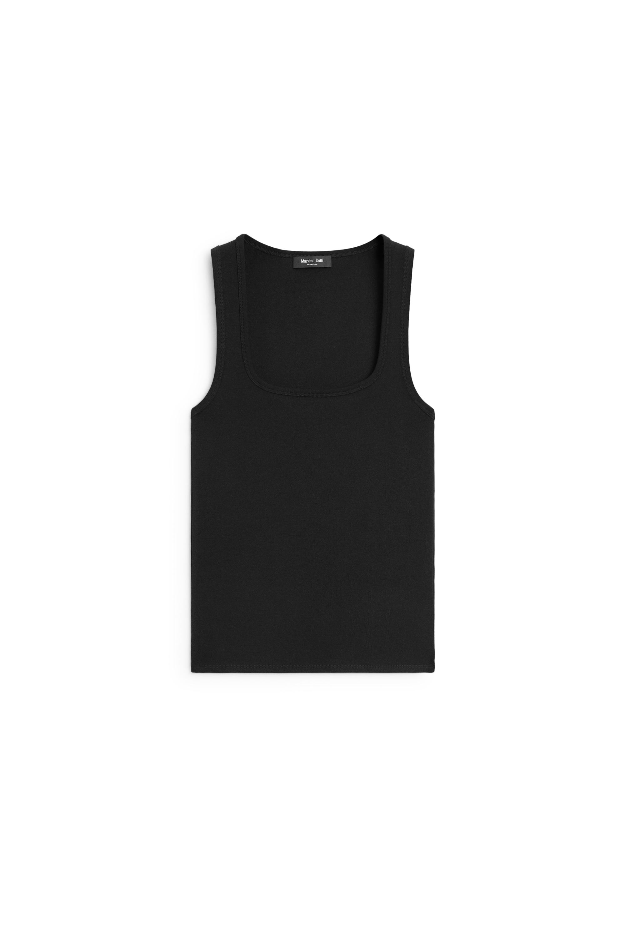 Cotton blend square neck top — BLACK