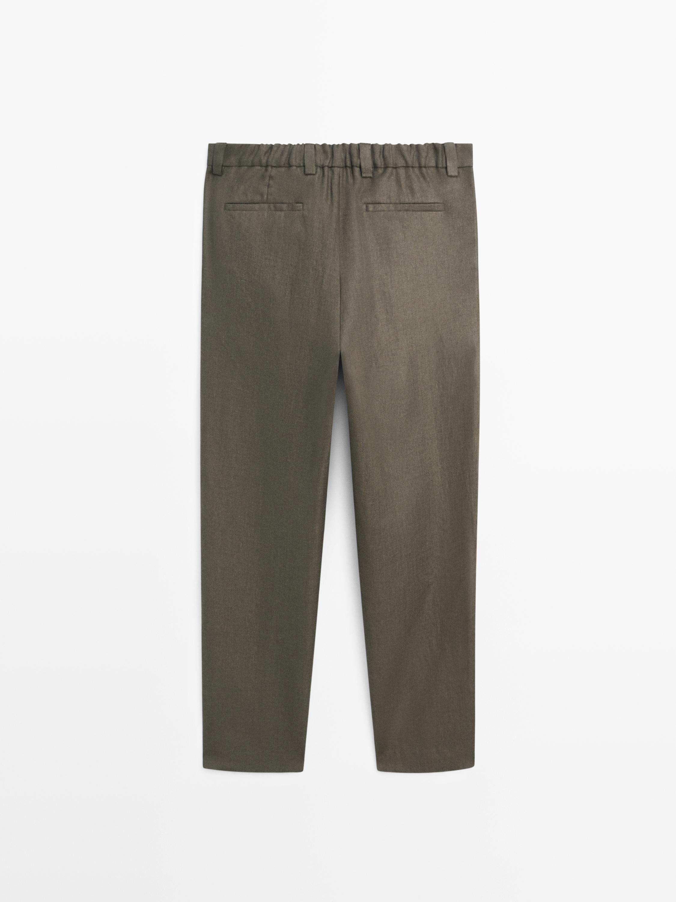 Linen trousers with herringbone detail — GREEN