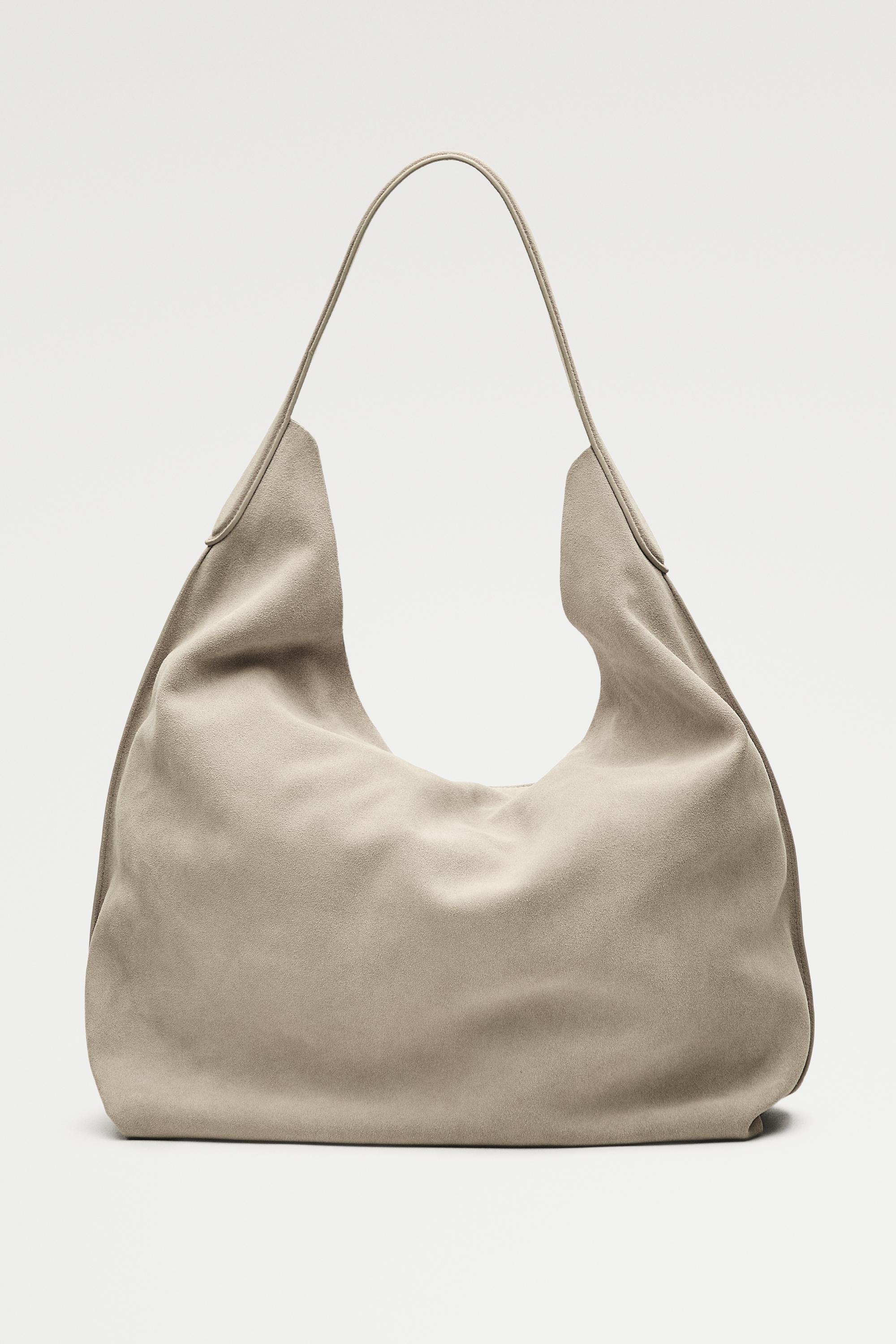 Maxi split suede leather shoulder bag — Ecru