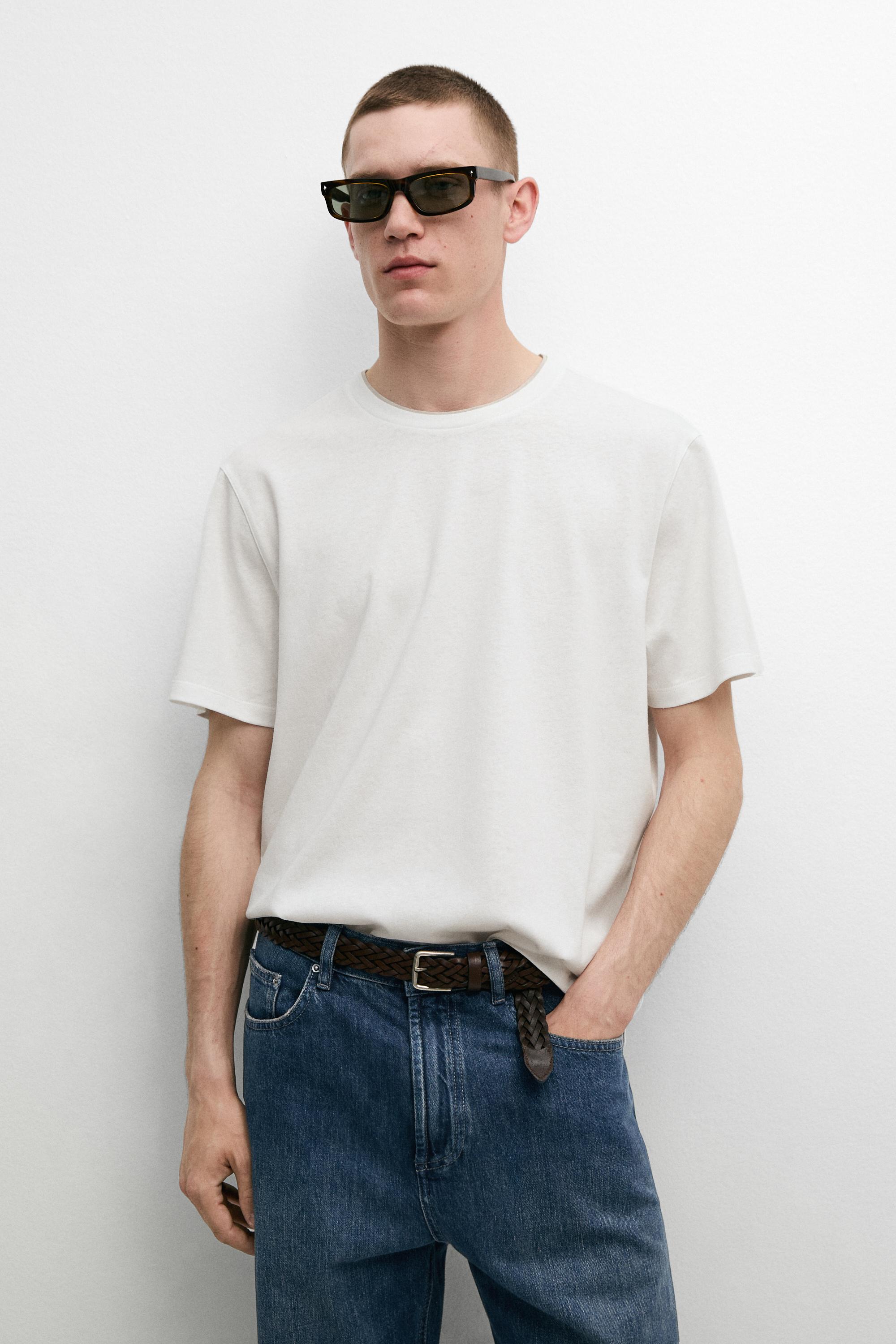 Linen and cotton double-collar T-shirt — Off white