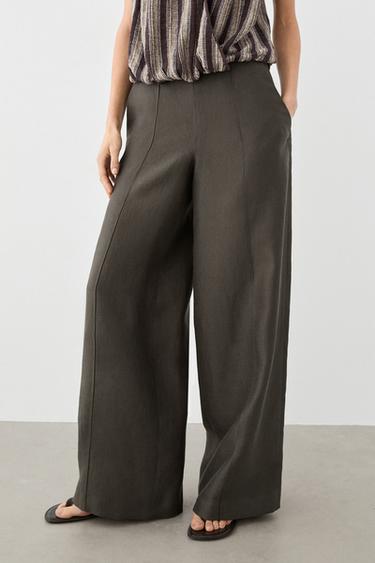 100% linen flowing pants — BROWN MARL 3