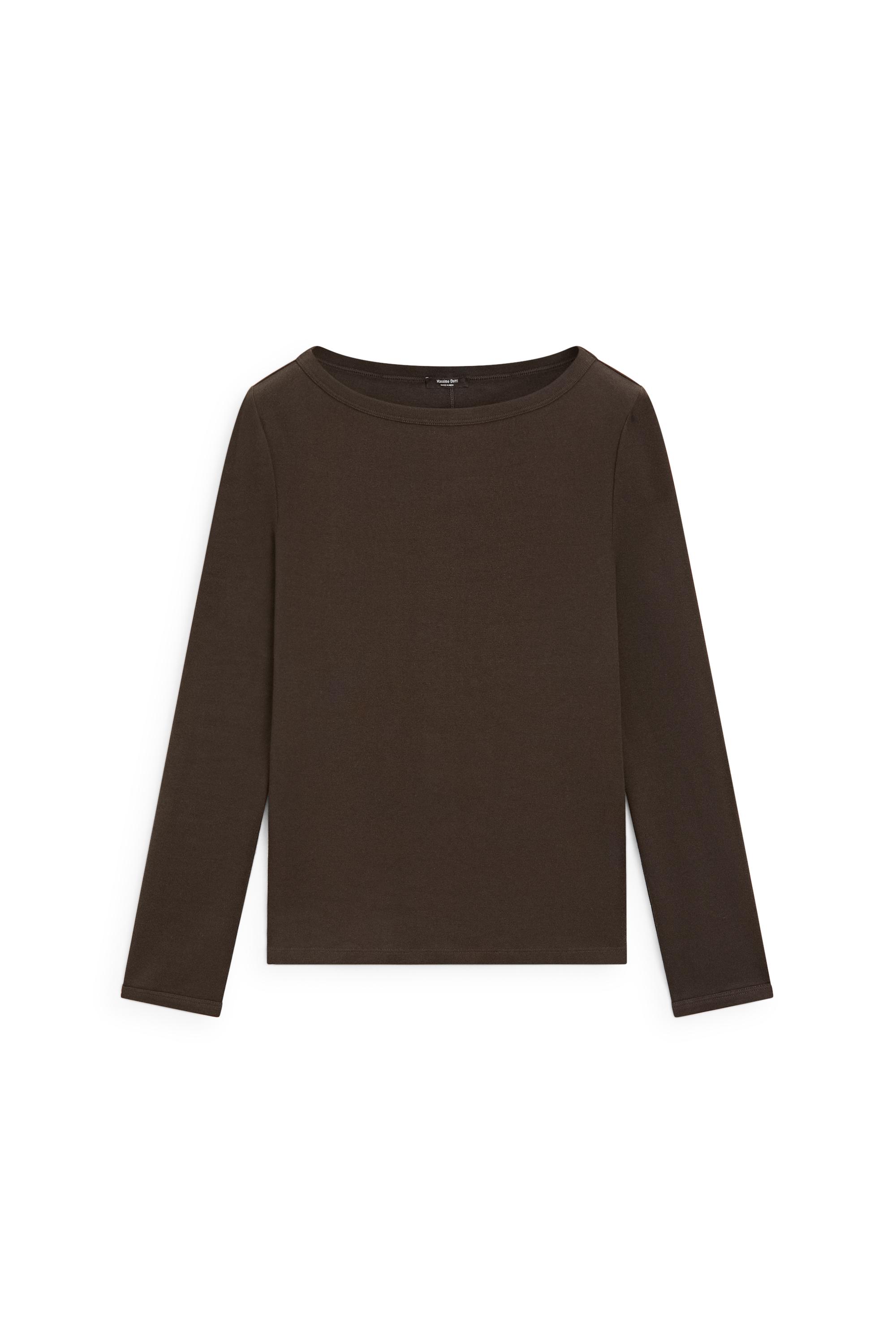 Long Sleeve Boat Neck T-shirt — BROWN