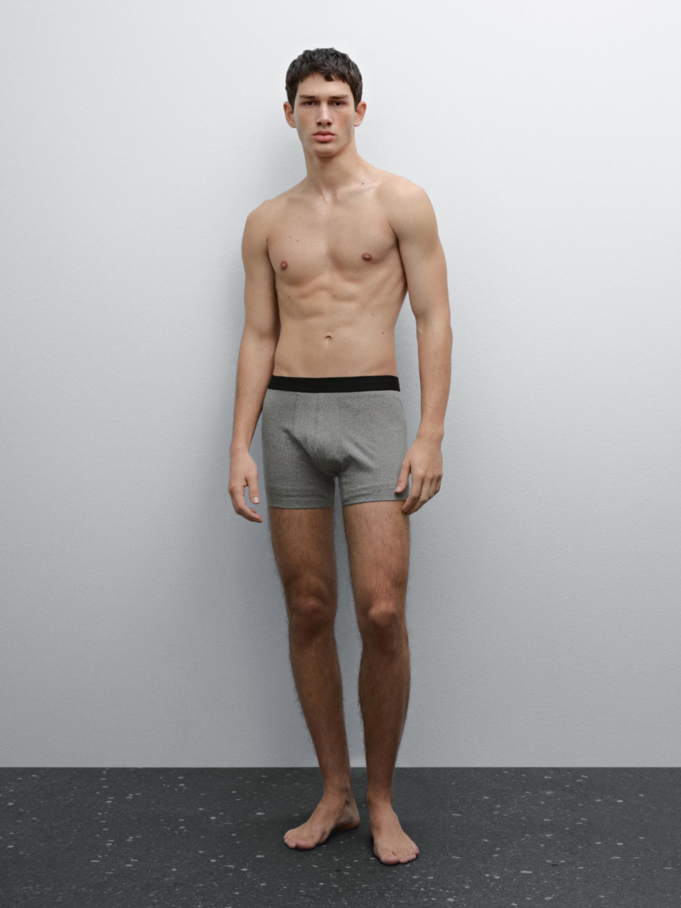 Boxers With Black Waistband - Pearl Grey - M - Massimo Dutti - Male