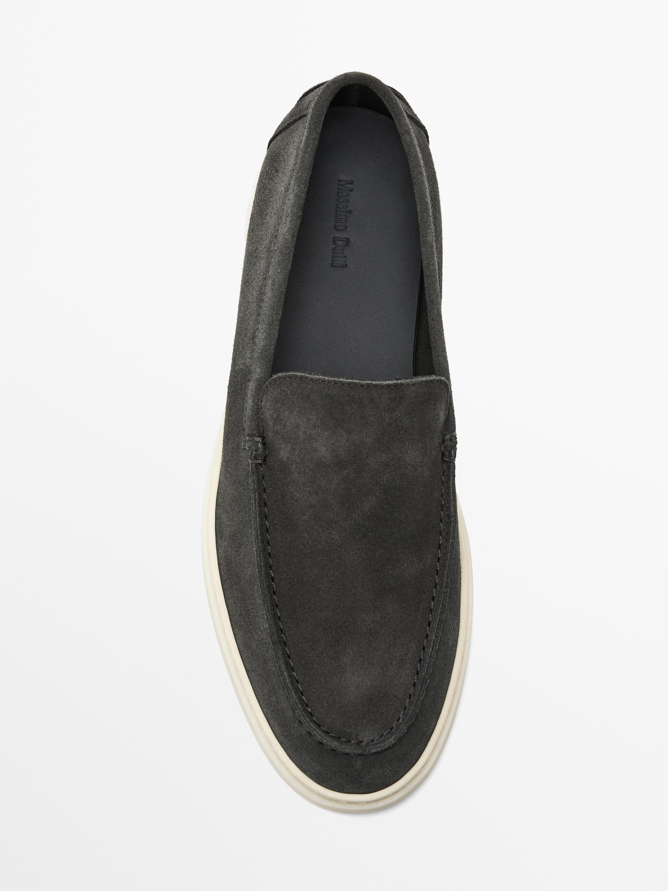 Split suede leather moc toe loafer — BLUE