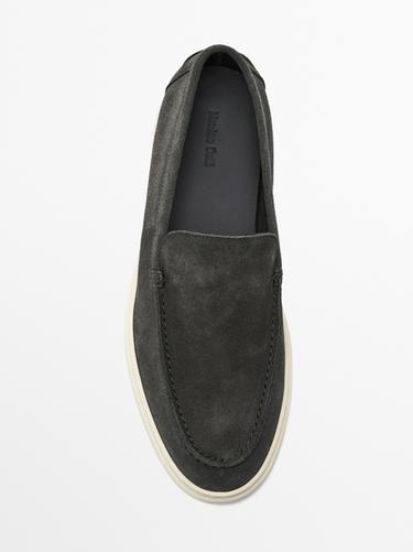Split suede leather moc toe loafer — BLUE 3