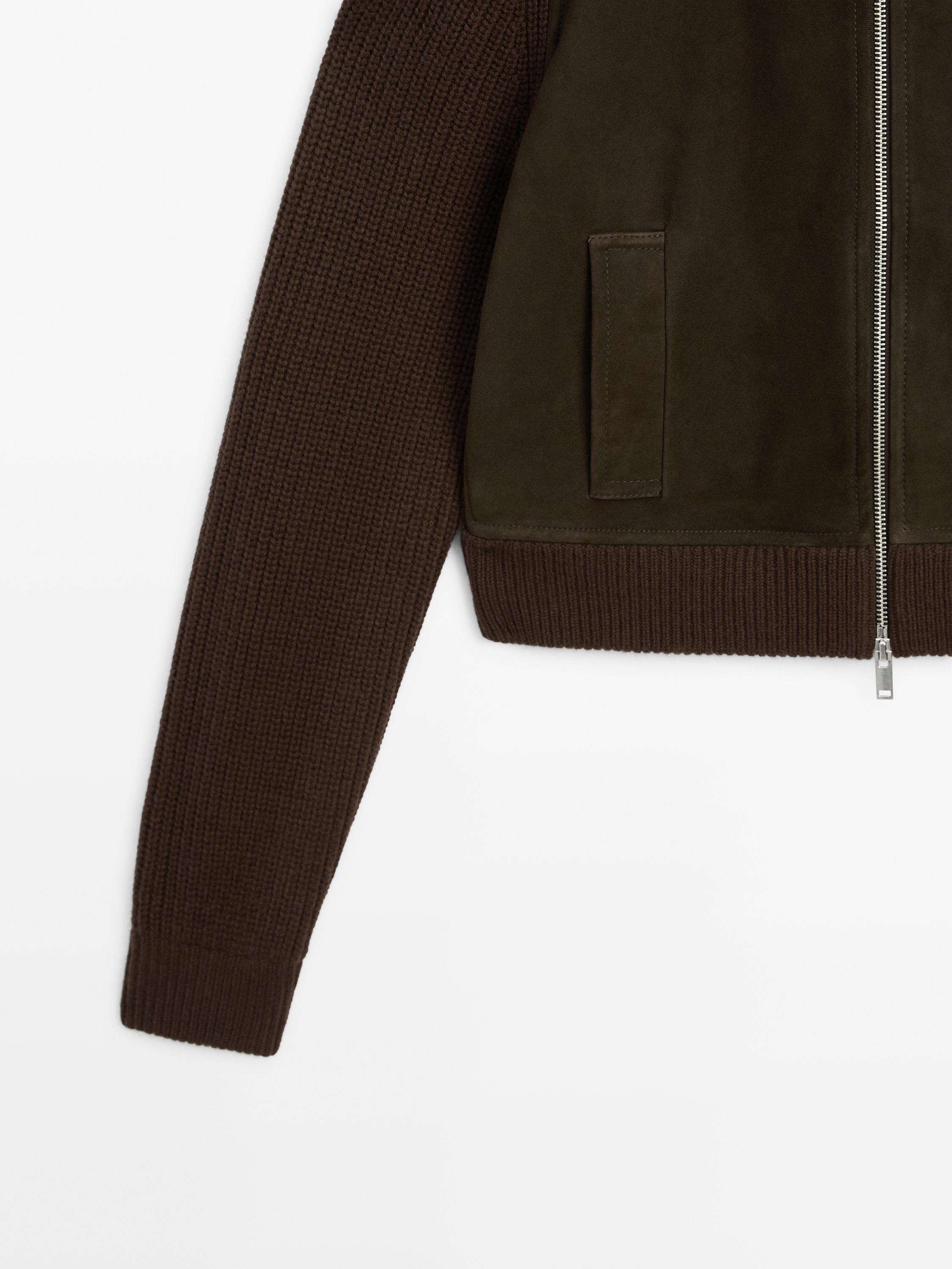 Contrast leather wool blend jacket