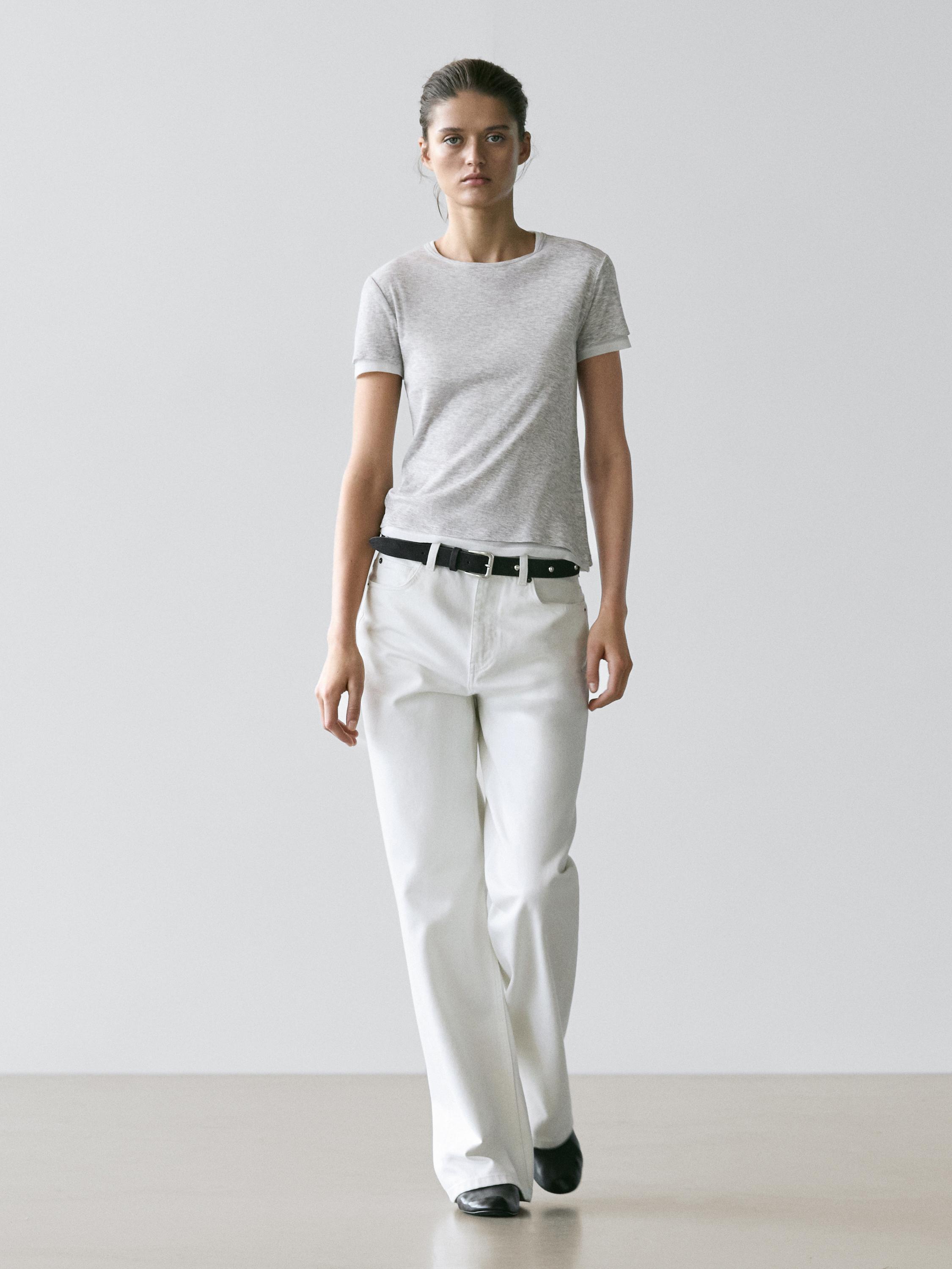 T-shirt met korte mouw en dubbele bies