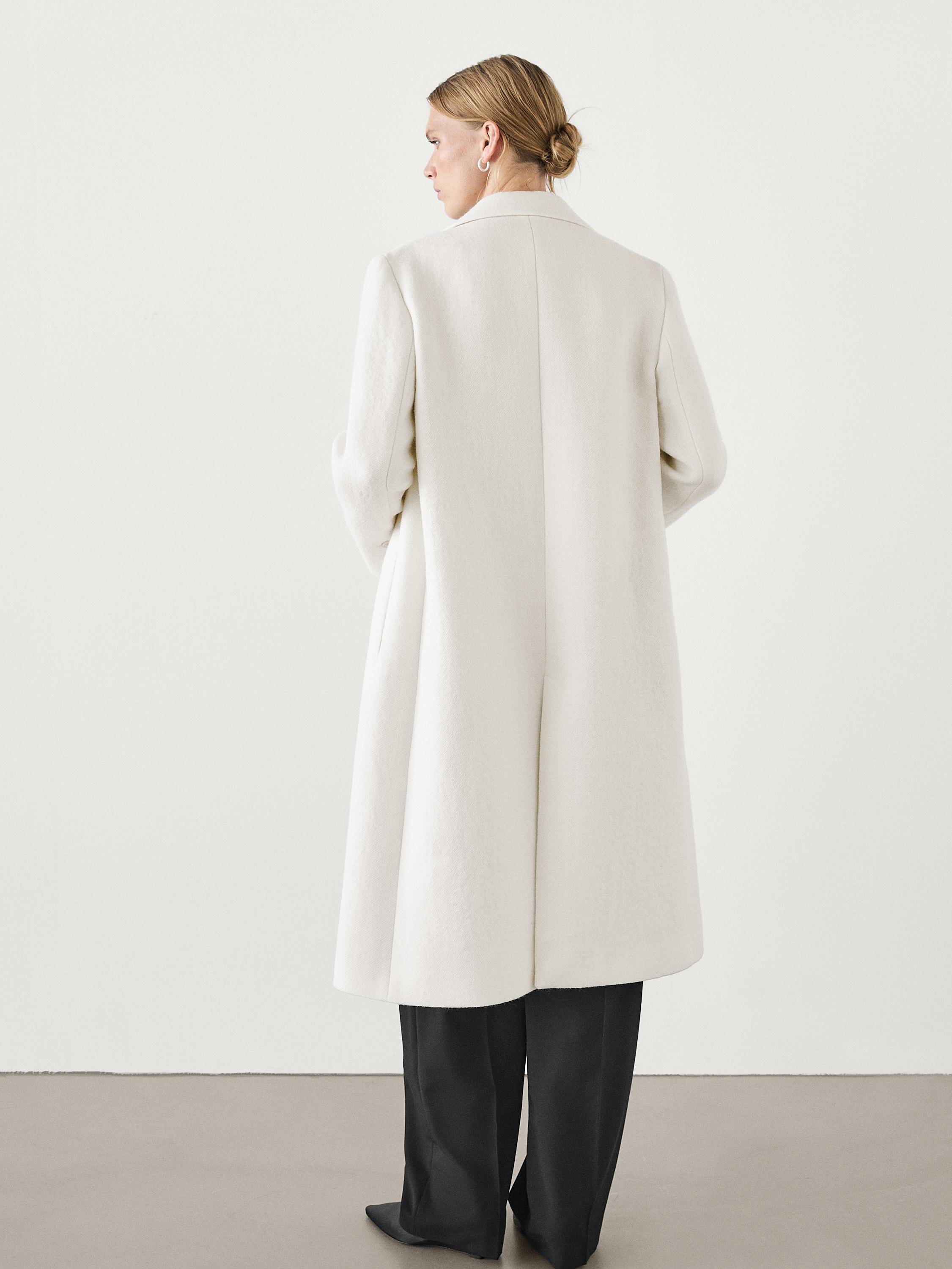 Textured wool blend coat Cream Coats And Jackets Massimo Dutti