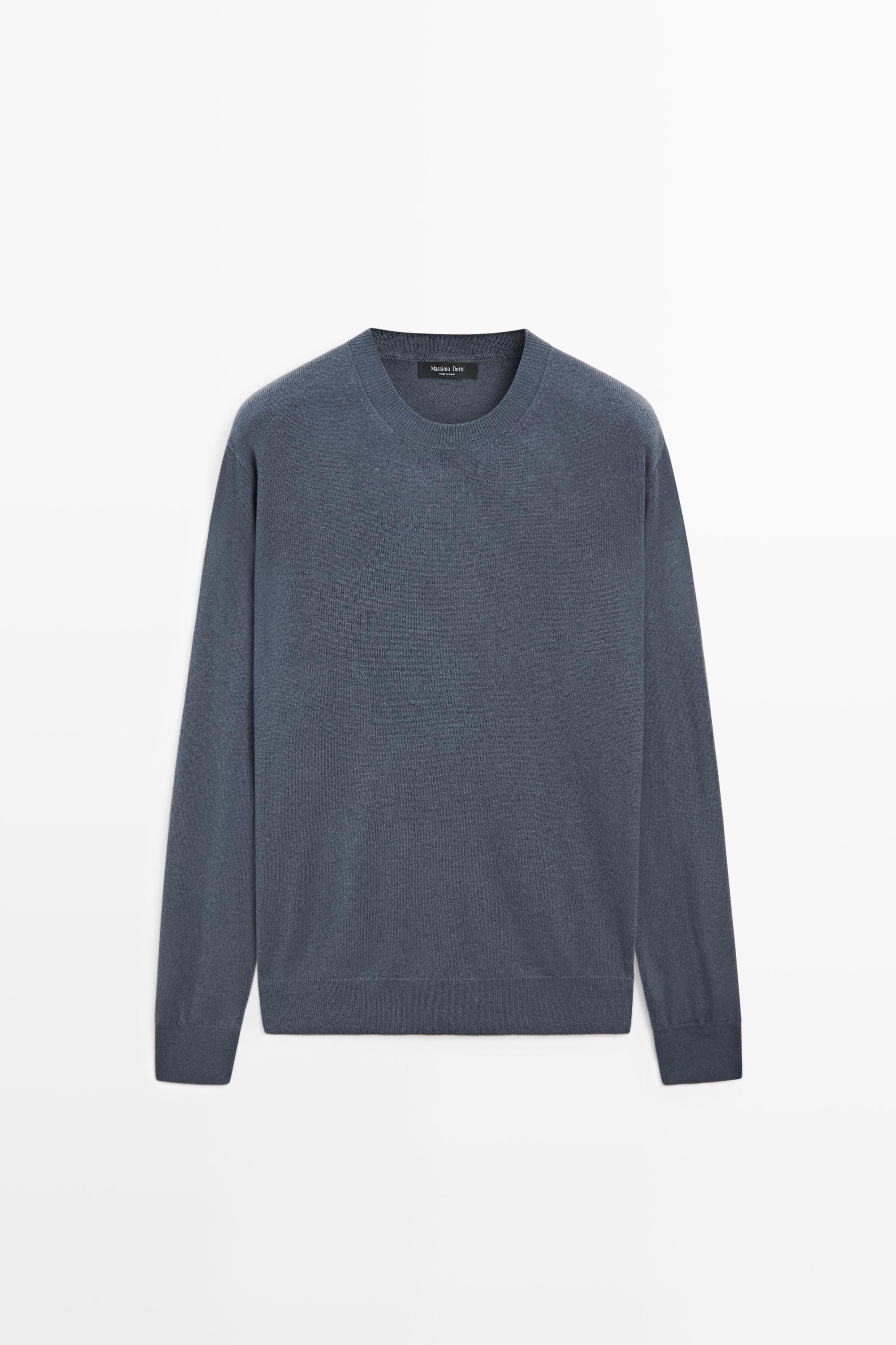 Wool blend round neck knit sweater — DARK BLUE