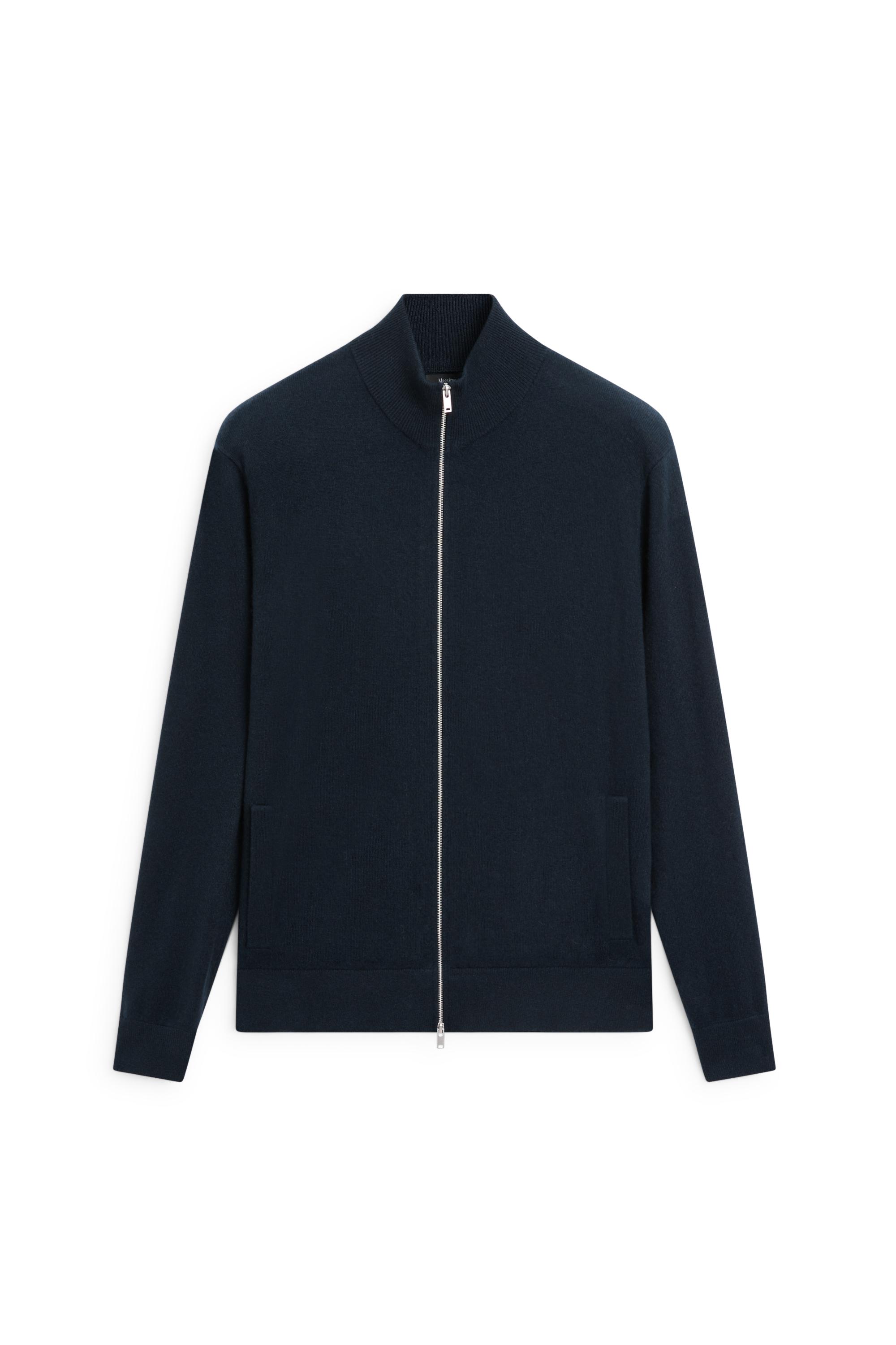 100% cashmere zip-up knit cardigan — NAVY BLUE