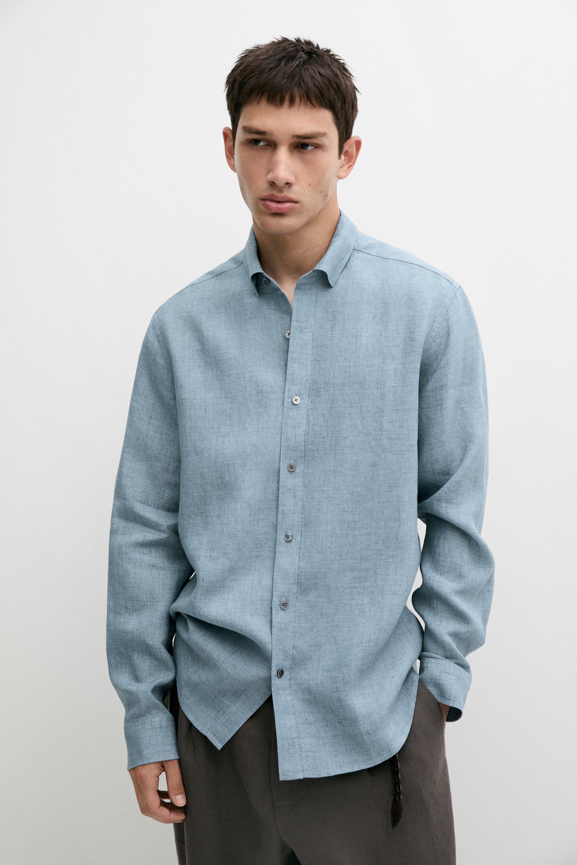 Regular fit 100% linen delavé shirt — DEEP BLUE