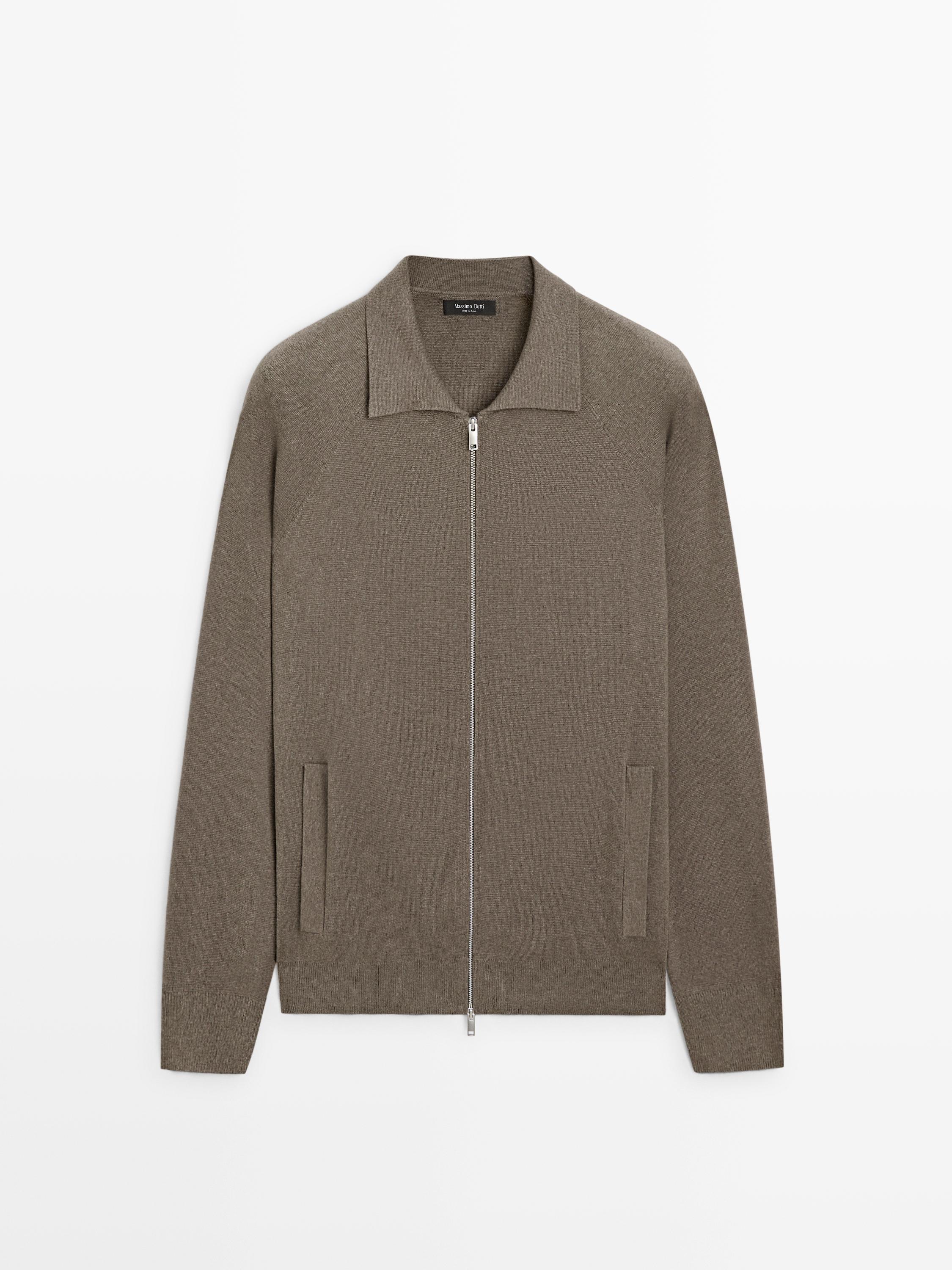 Cotton blend zip-up knit cardigan