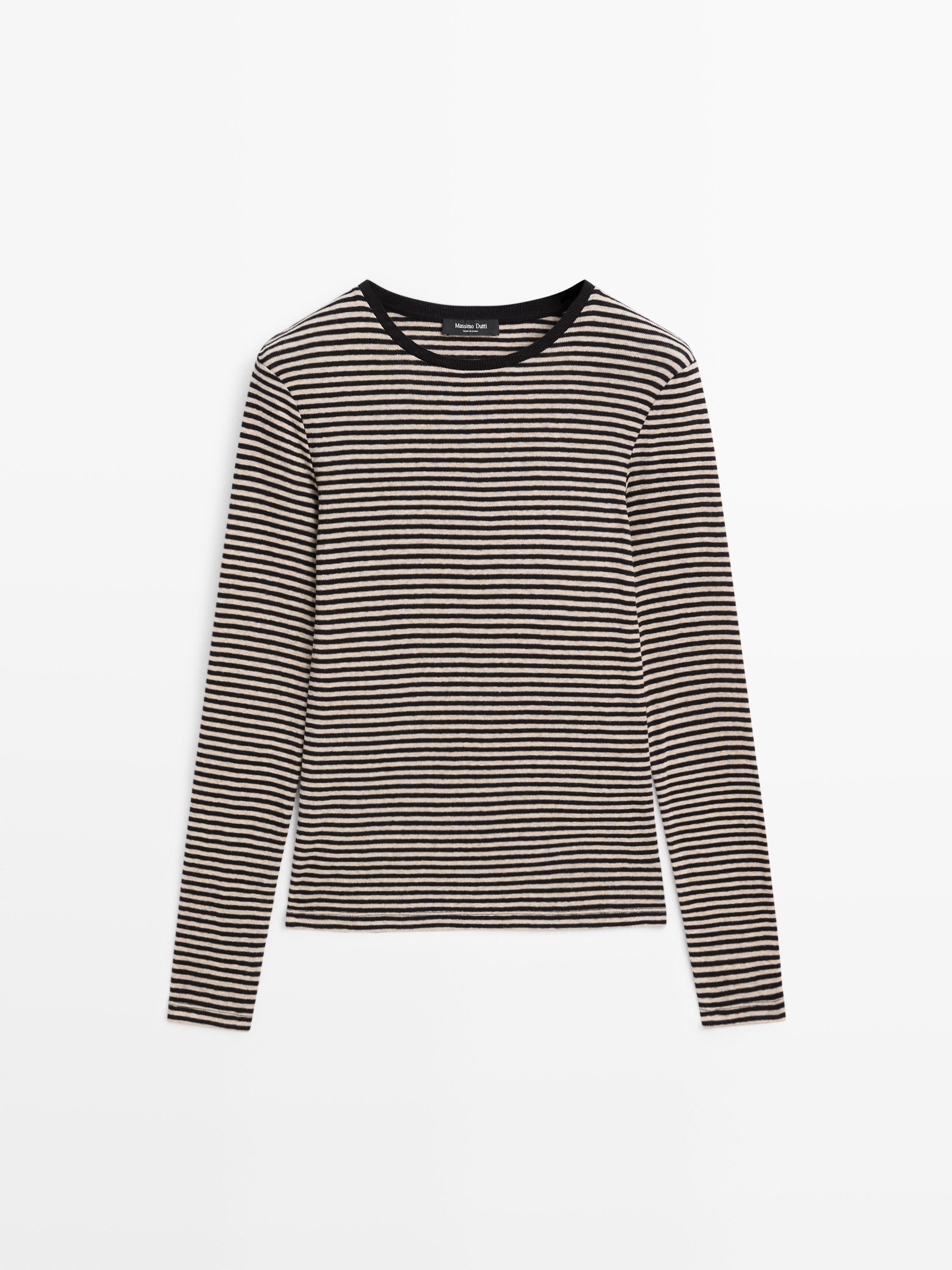 Cotton blend striped long sleeve T-shirt