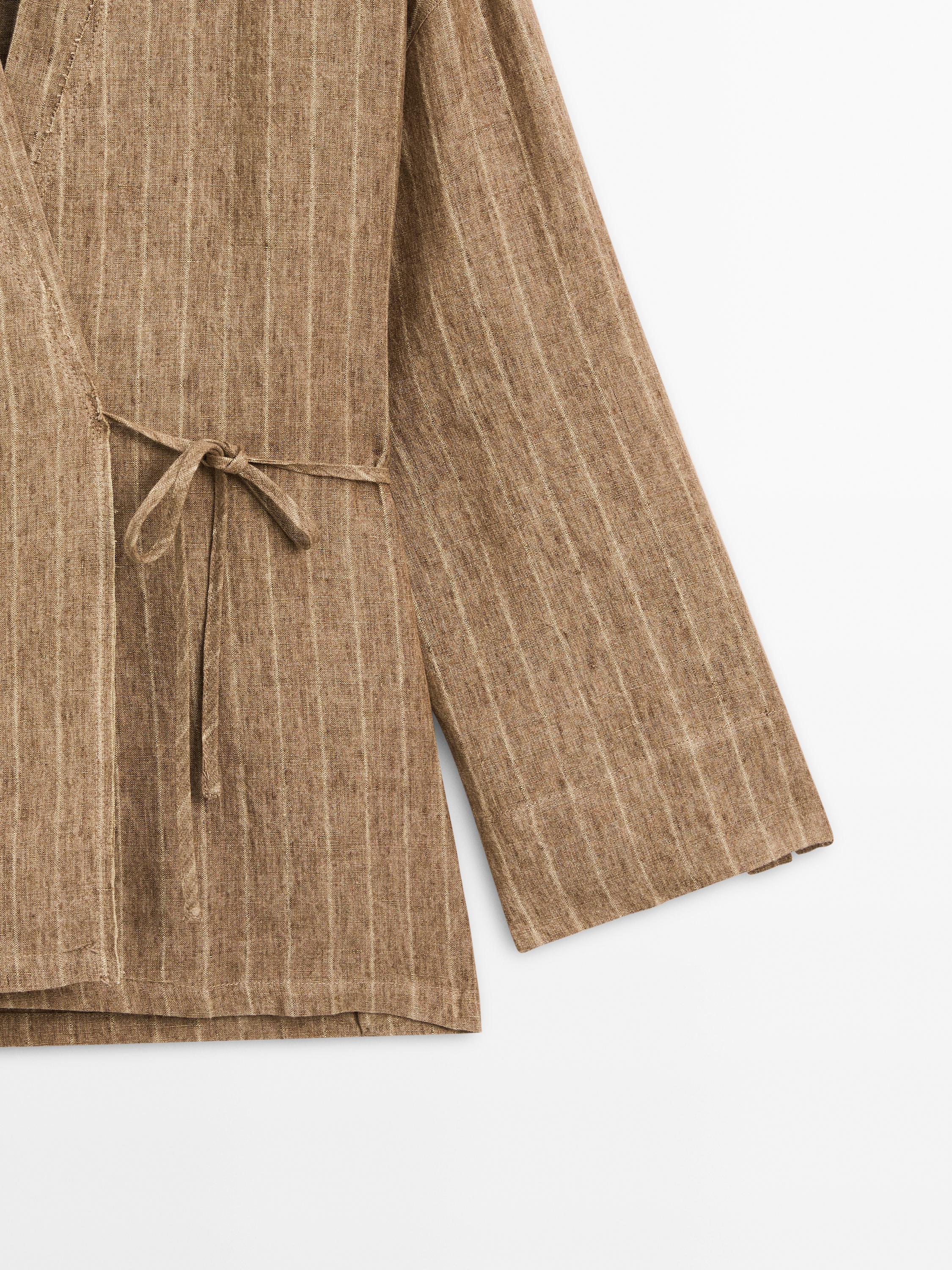 Flowing 100% linen kimono with tie detail