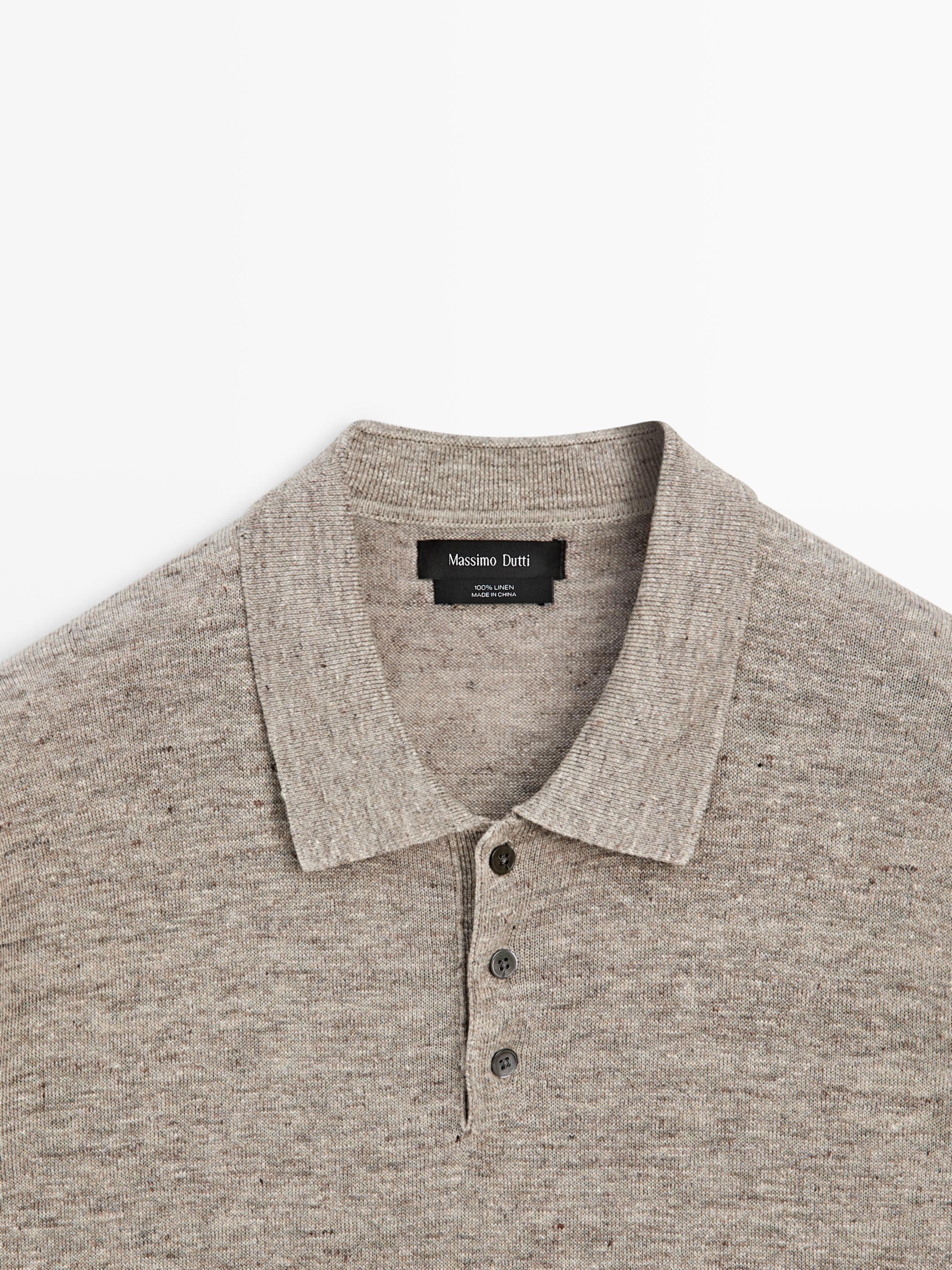 100% linen melange polo shirt — Beige